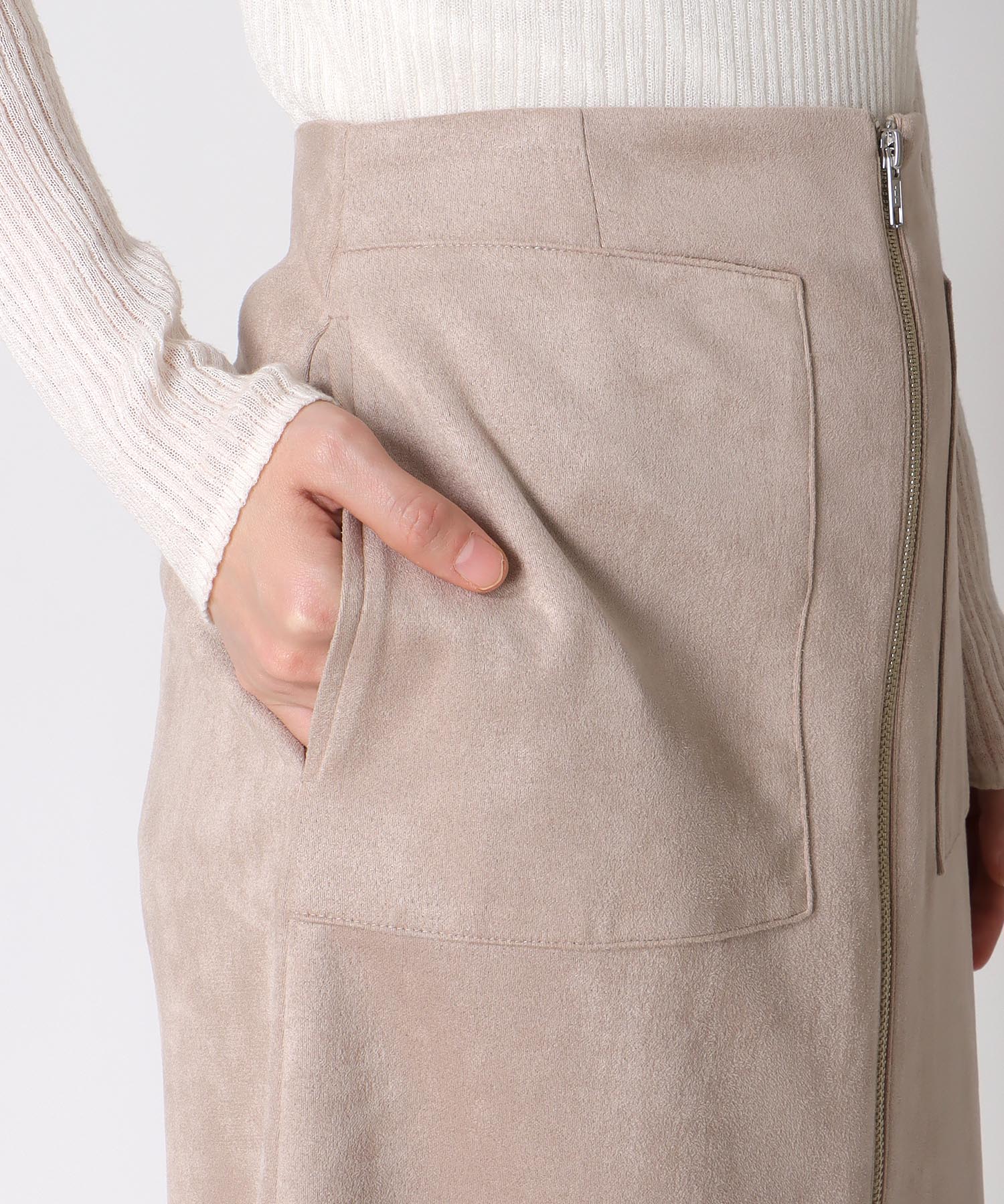 ストレッチスエード フロントZIPスカート