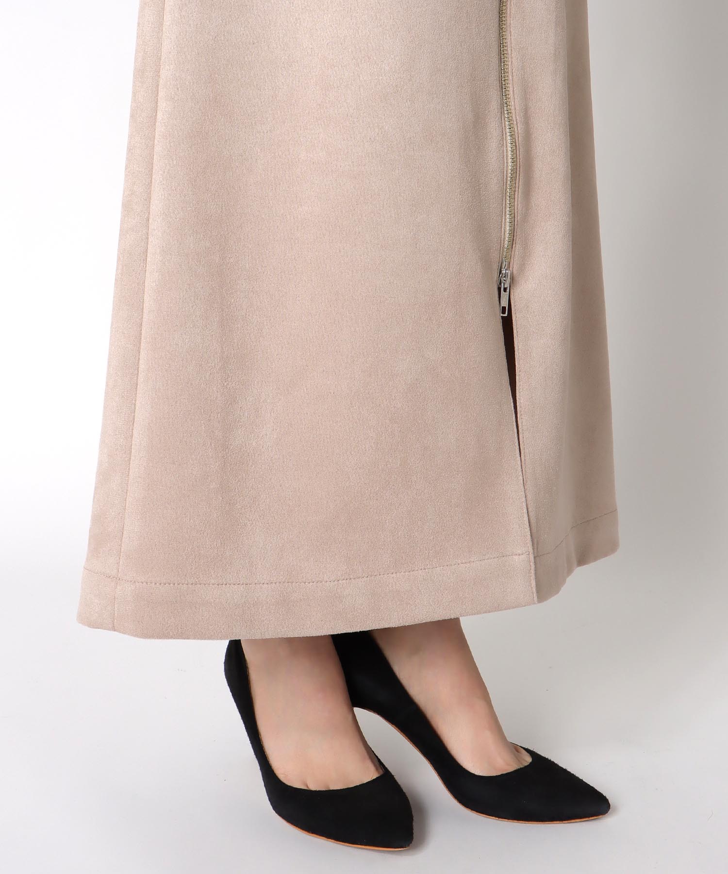 ストレッチスエード フロントZIPスカート