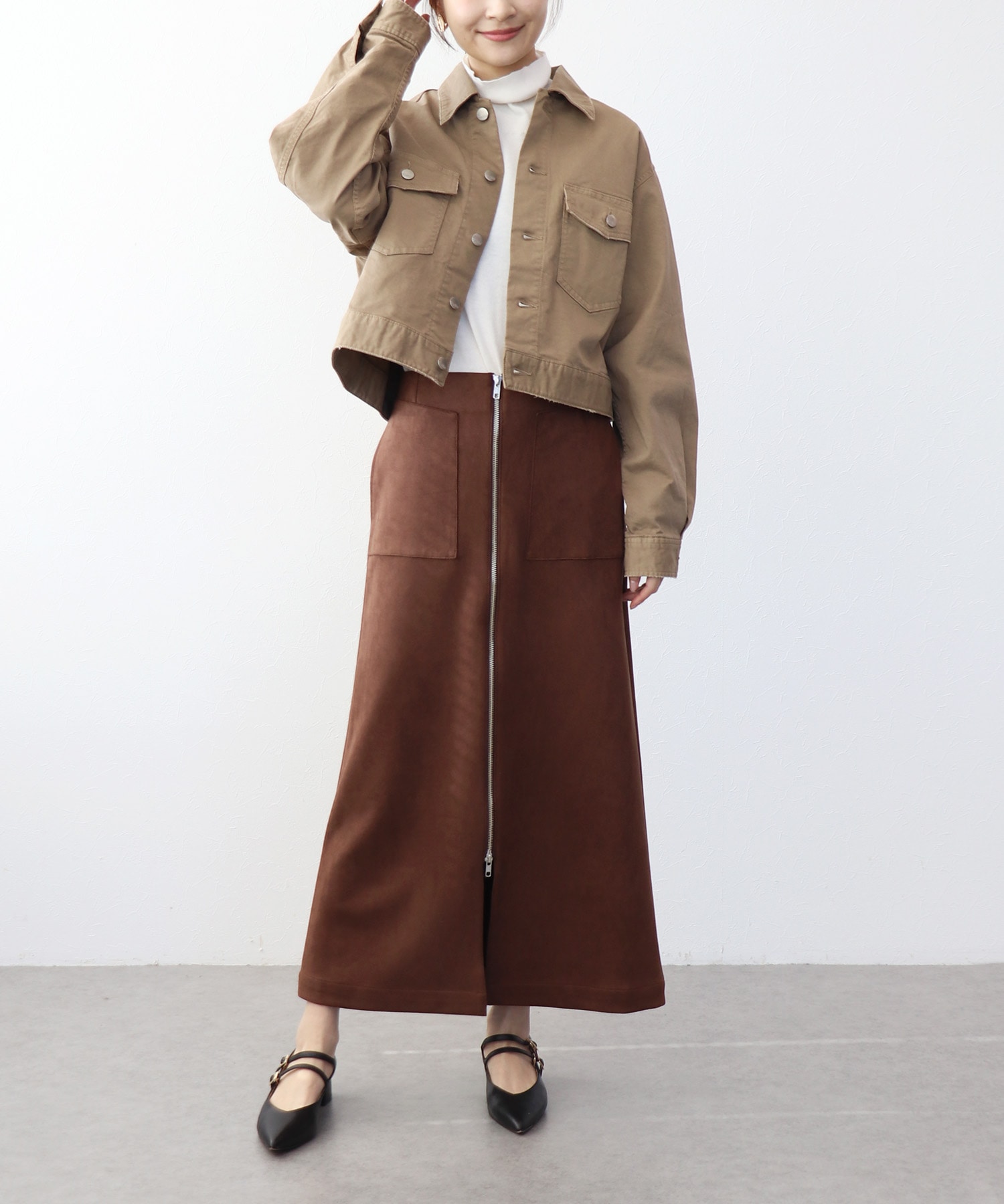 ストレッチスエード フロントZIPスカート