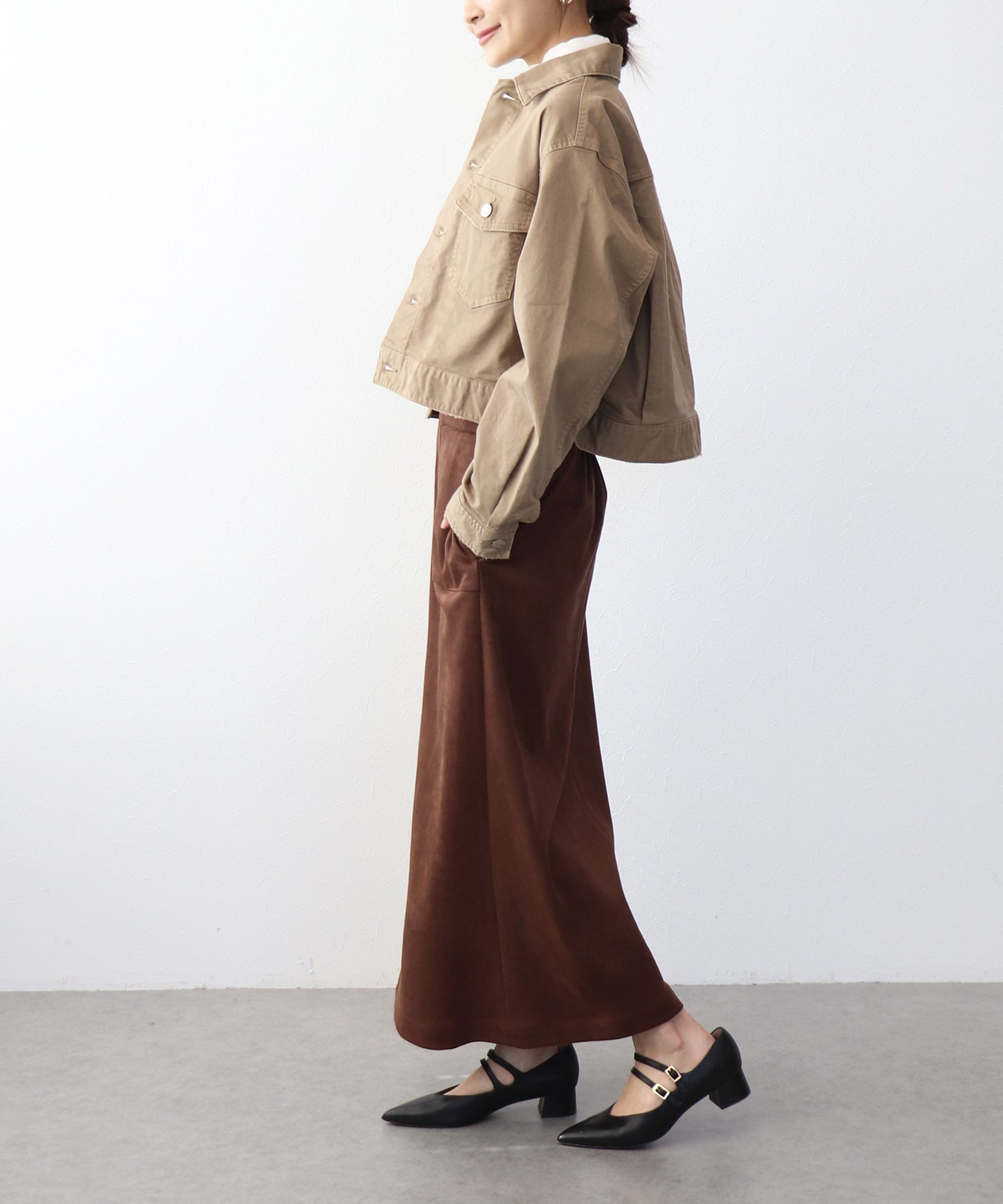 ストレッチスエード フロントZIPスカート