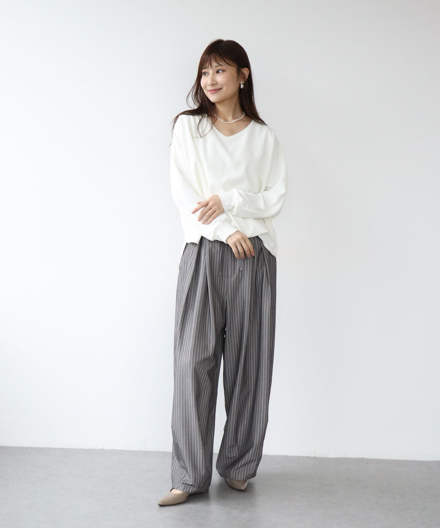 ストライプコクーンワイドパンツ