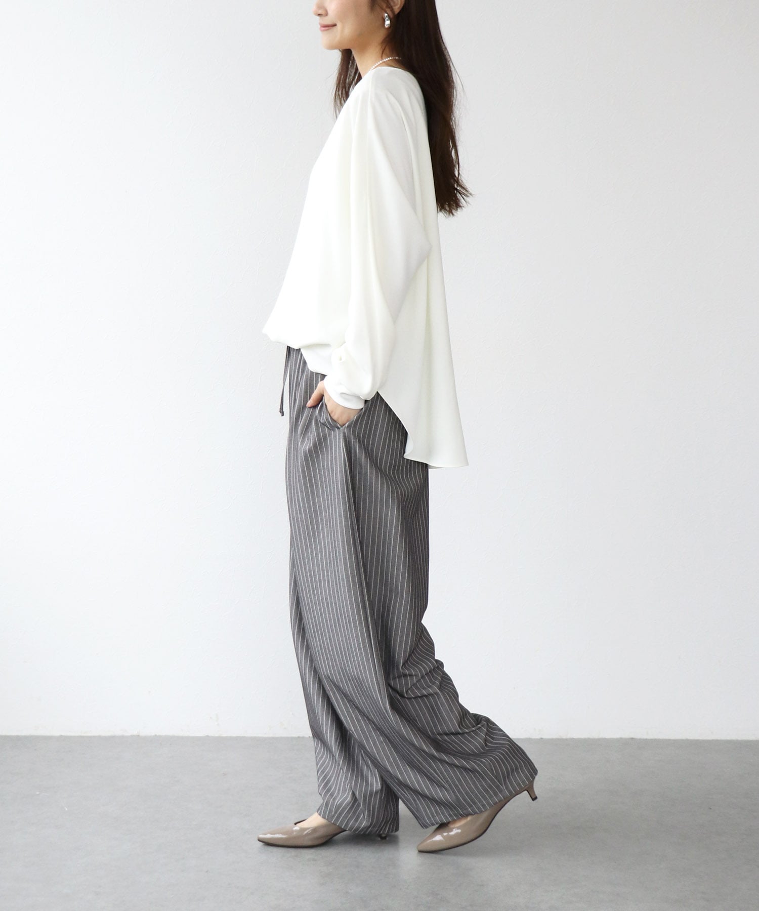 ストライプコクーンワイドパンツ