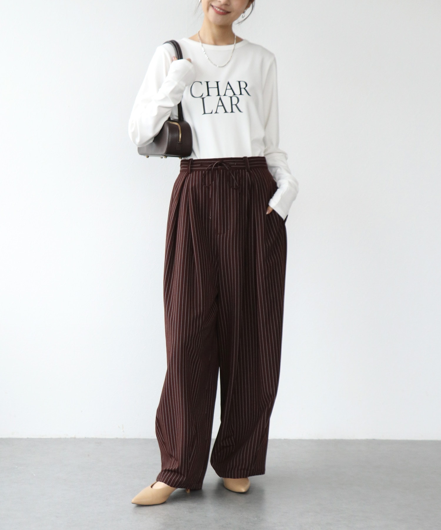 ストライプコクーンワイドパンツ