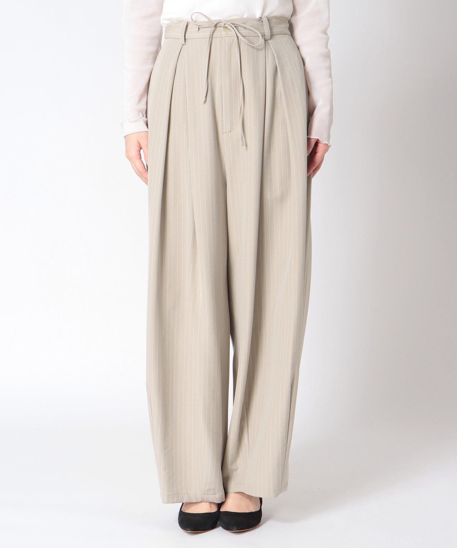 ストライプコクーンワイドパンツ