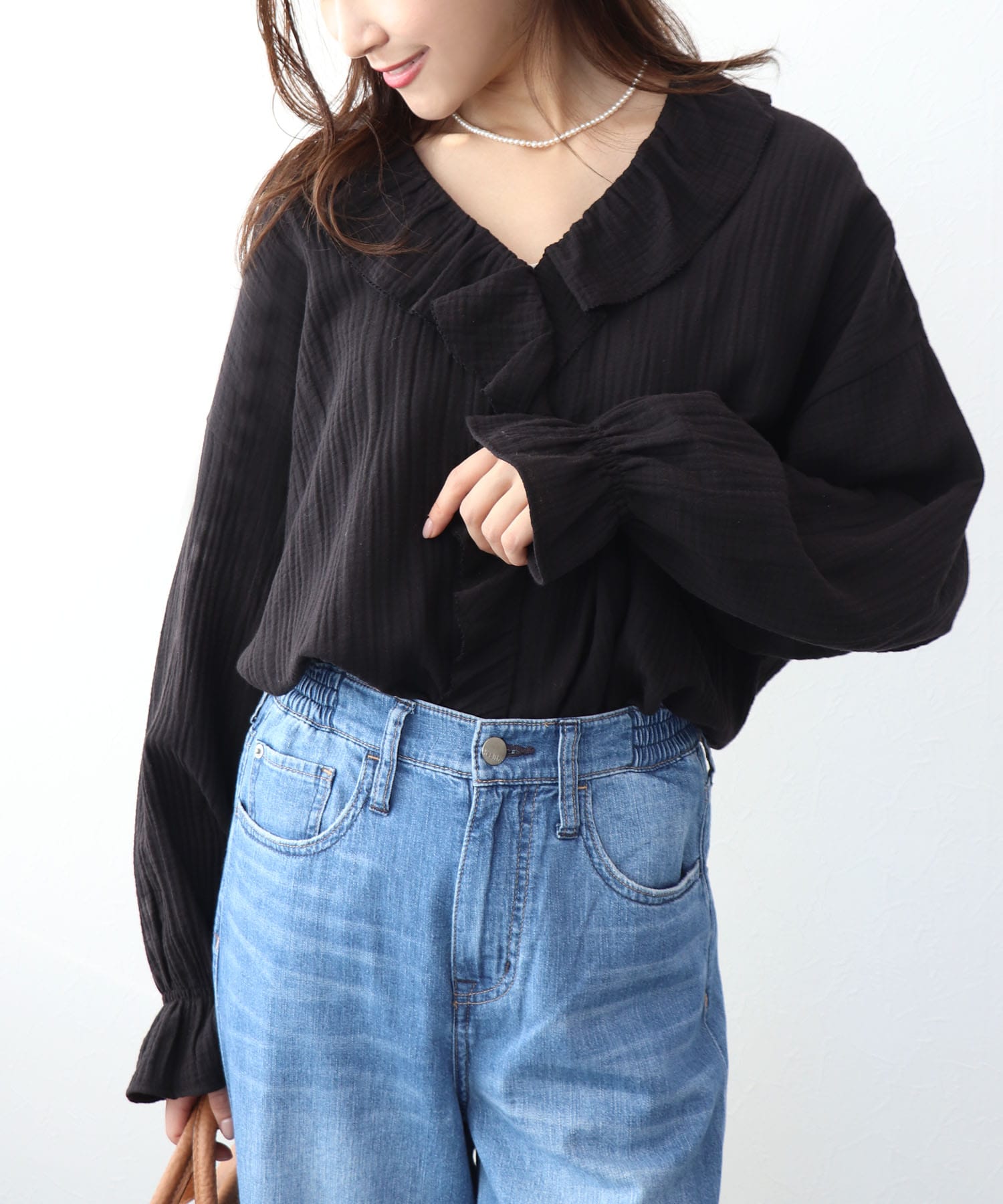 ダブルガーゼフリルブラウス