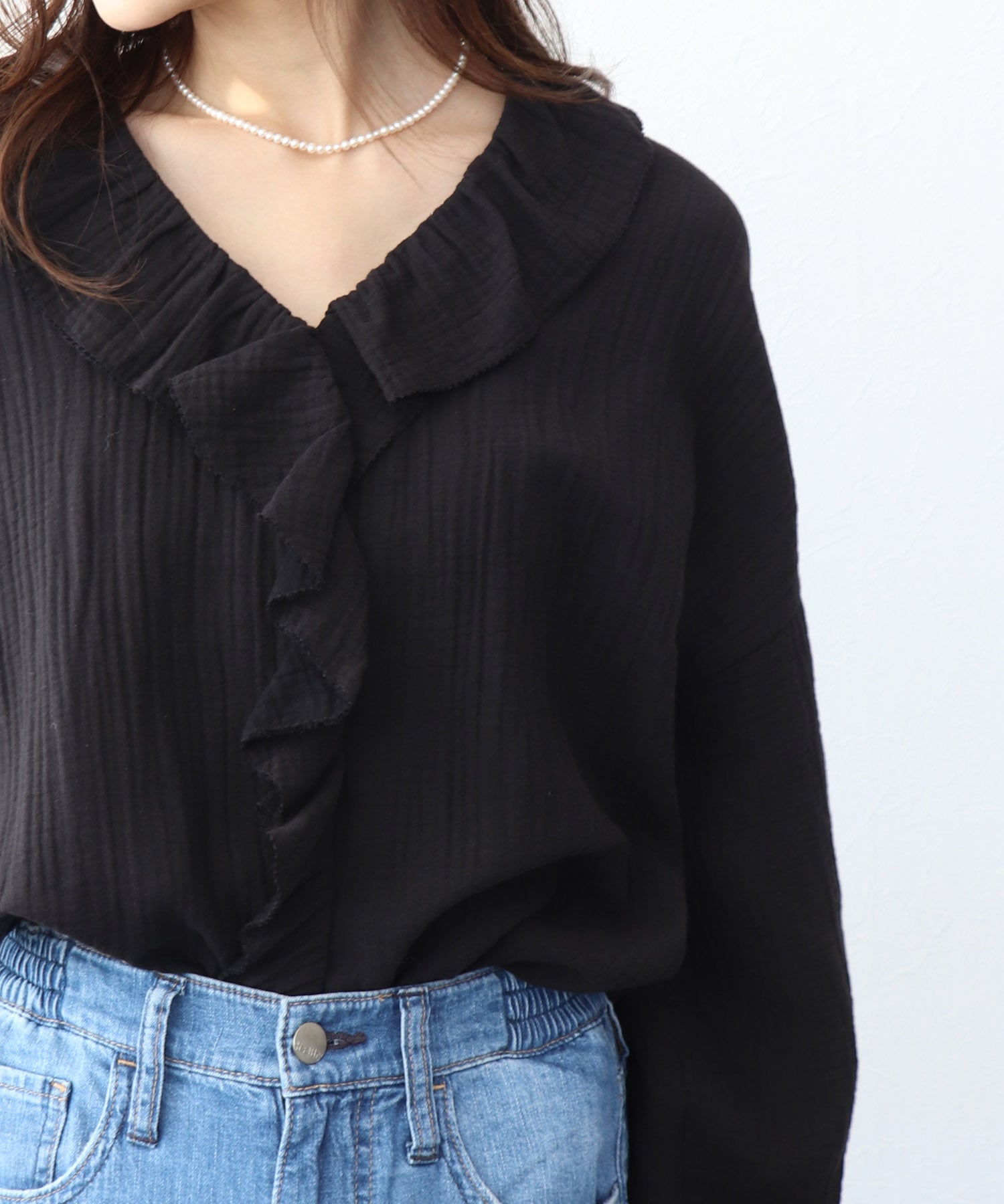 ダブルガーゼフリルブラウス