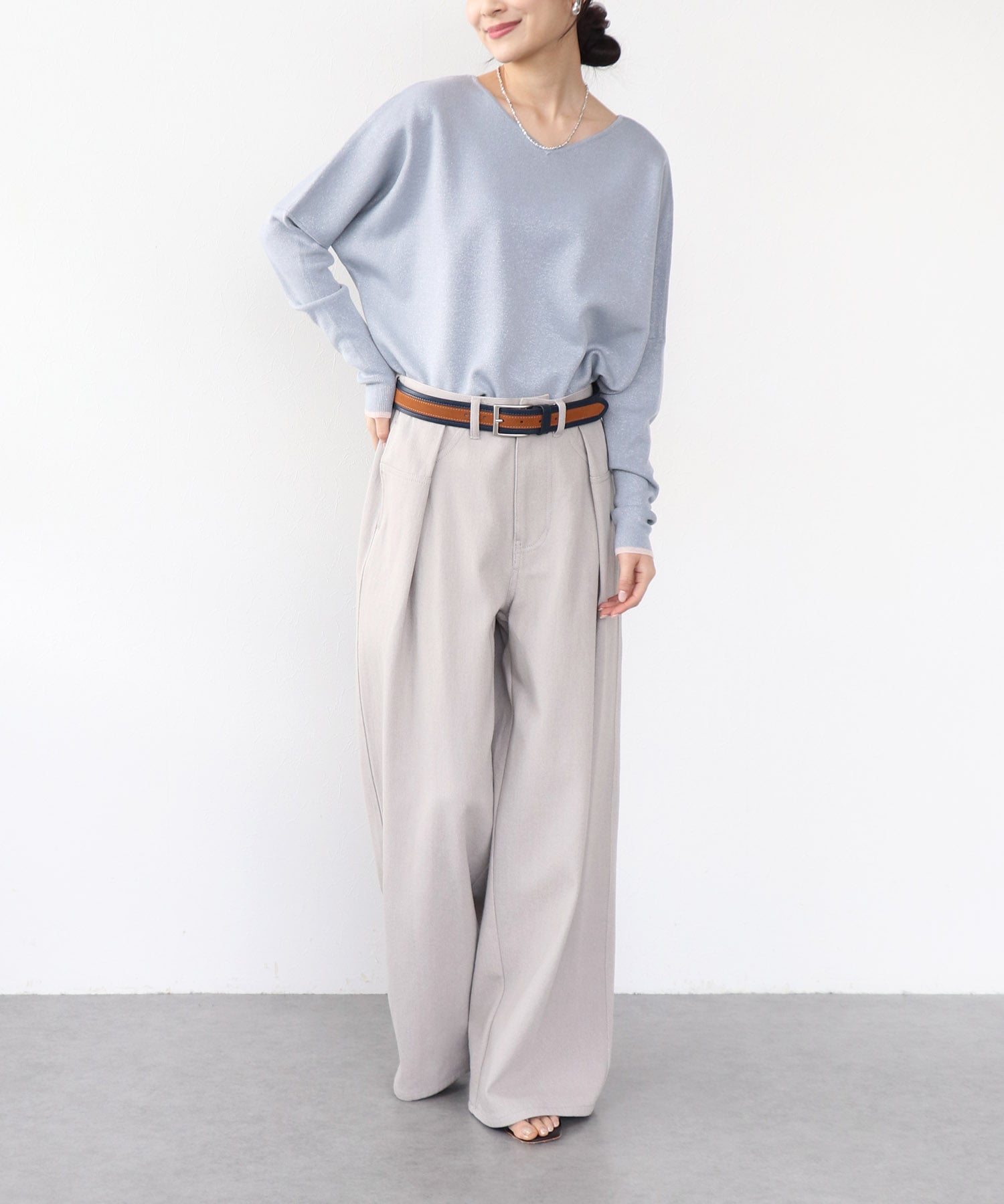 ラメ糸前後2wayドルマンニット