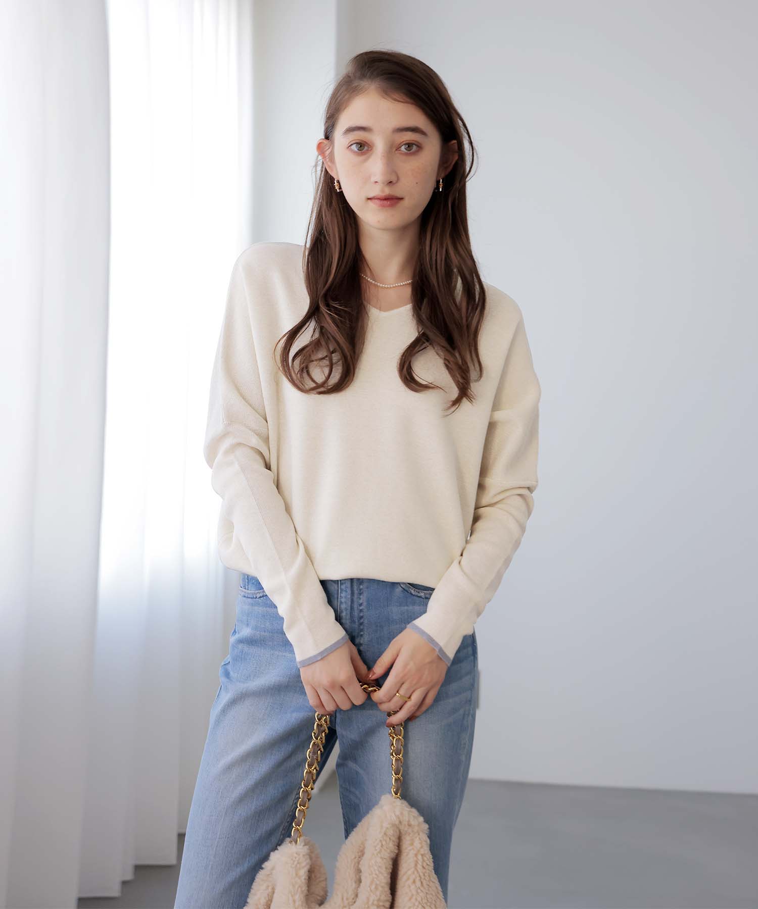 ラメ糸前後2wayドルマンニット