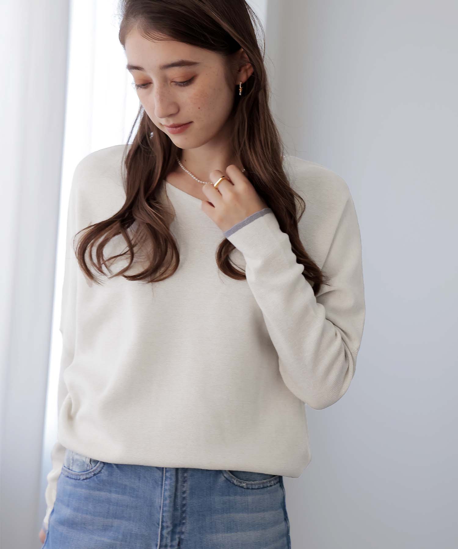 ラメ糸前後2wayドルマンニット