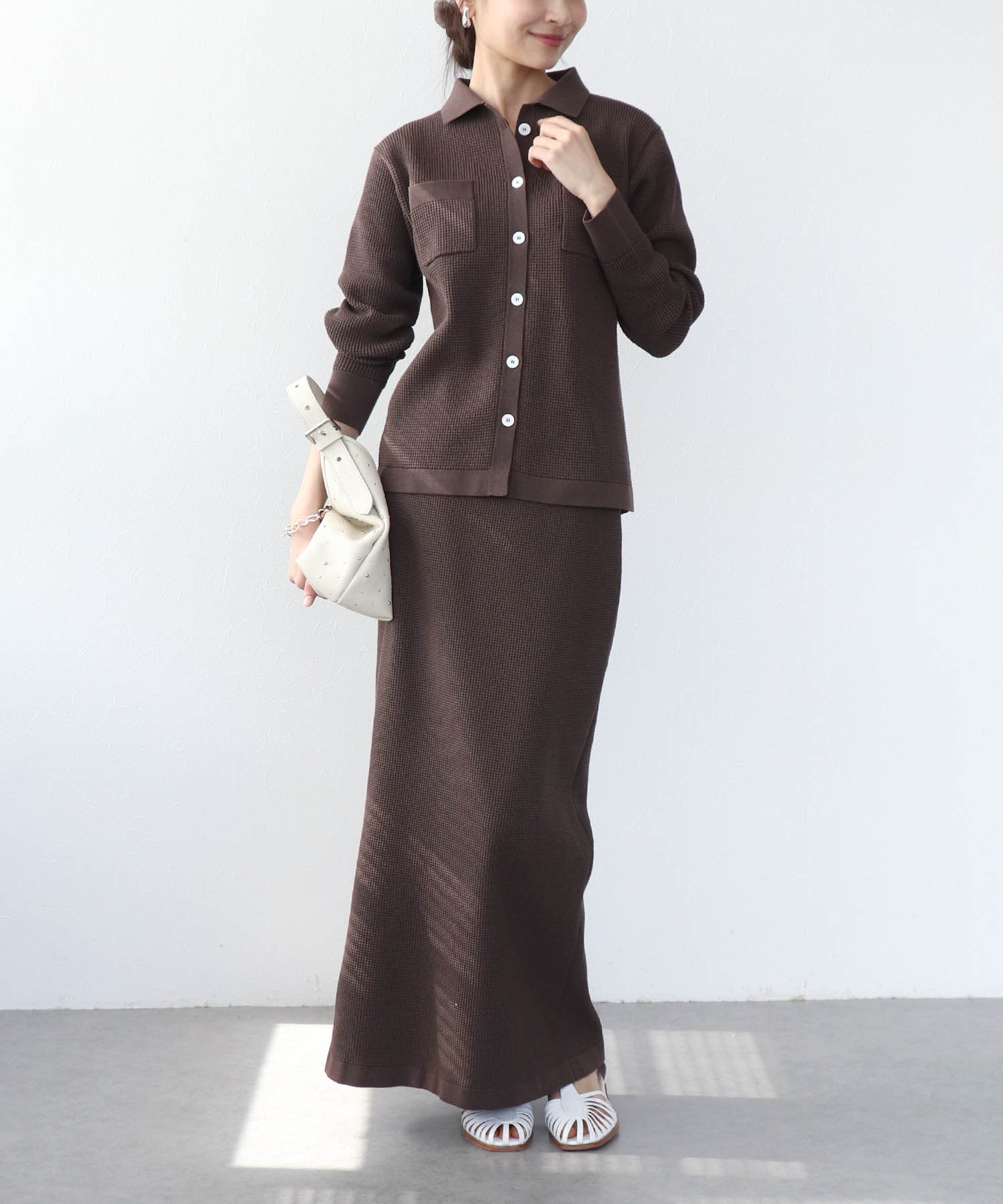 ワッフル編みロングスカート