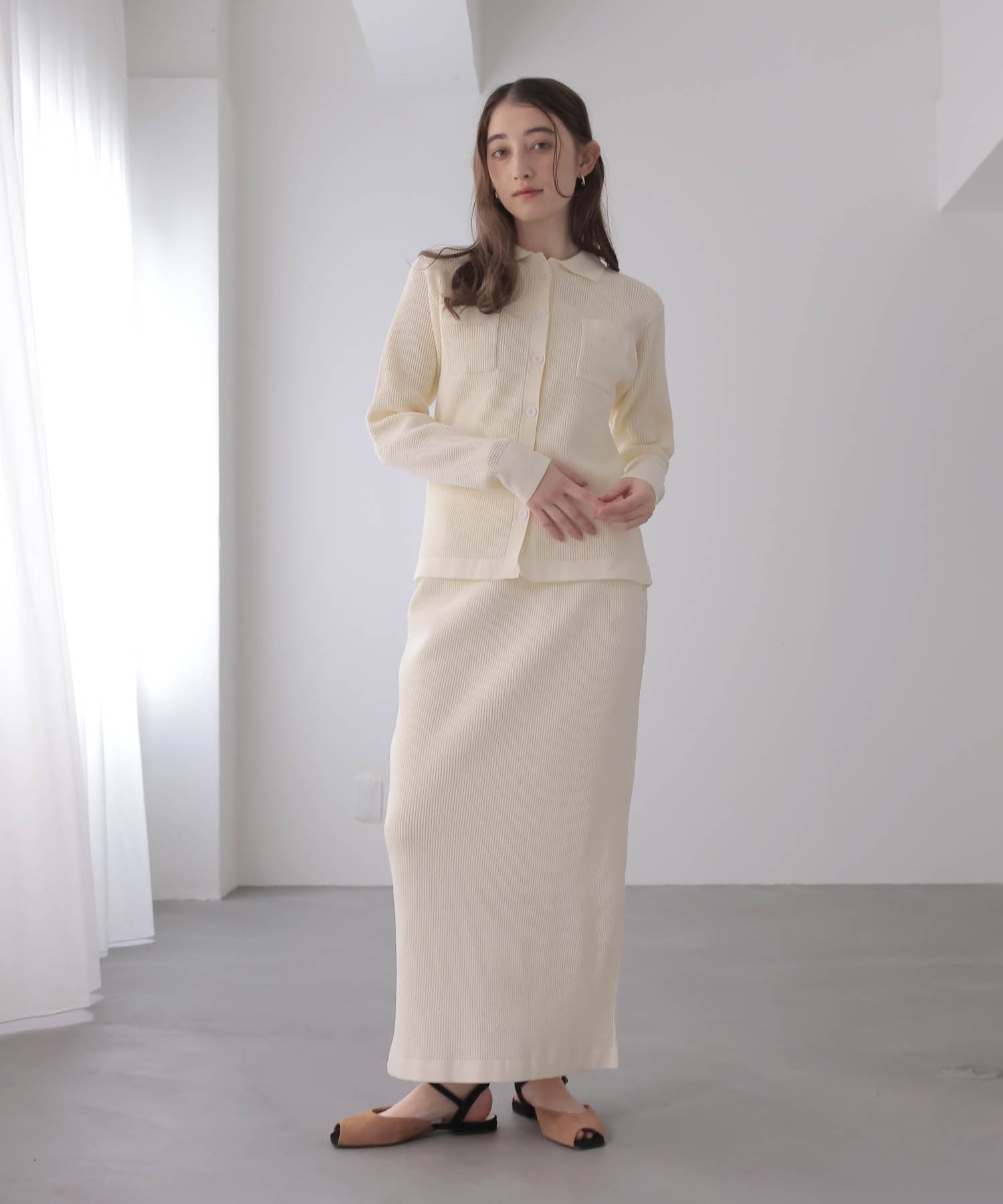 ワッフル編みロングスカート