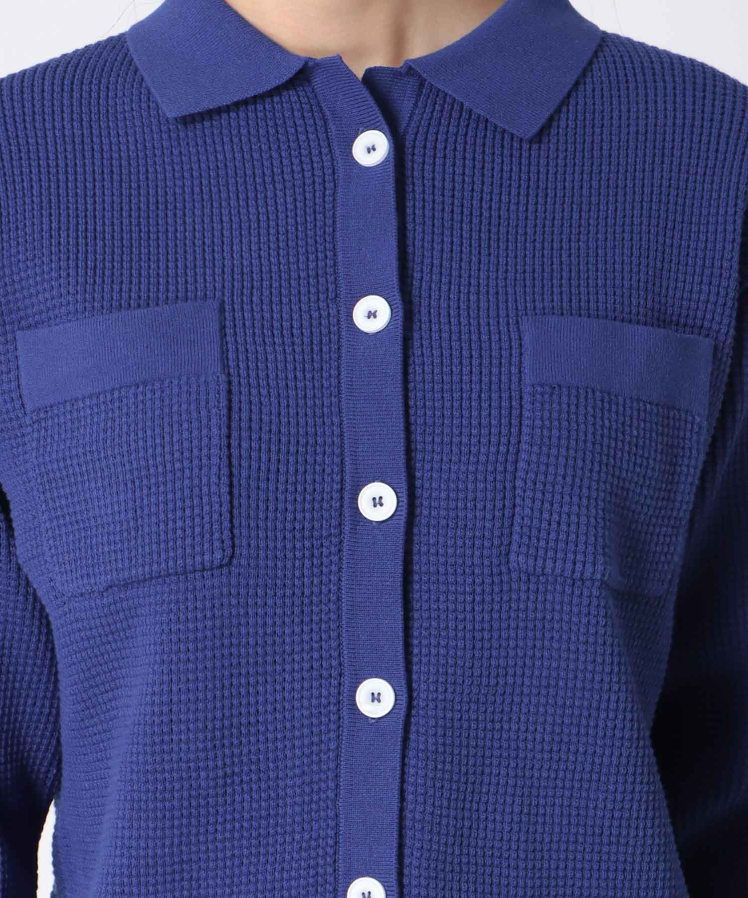 ワッフル編み襟付きカーディガン