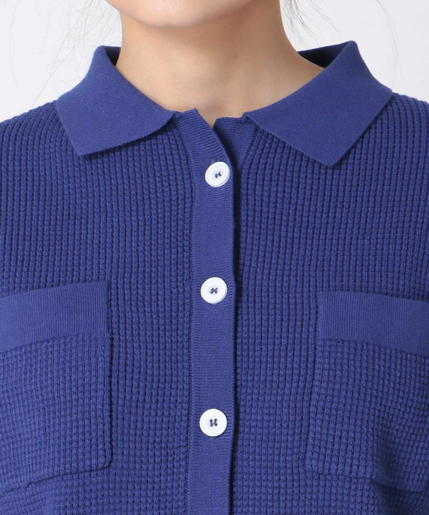 ワッフル編み襟付きカーディガン