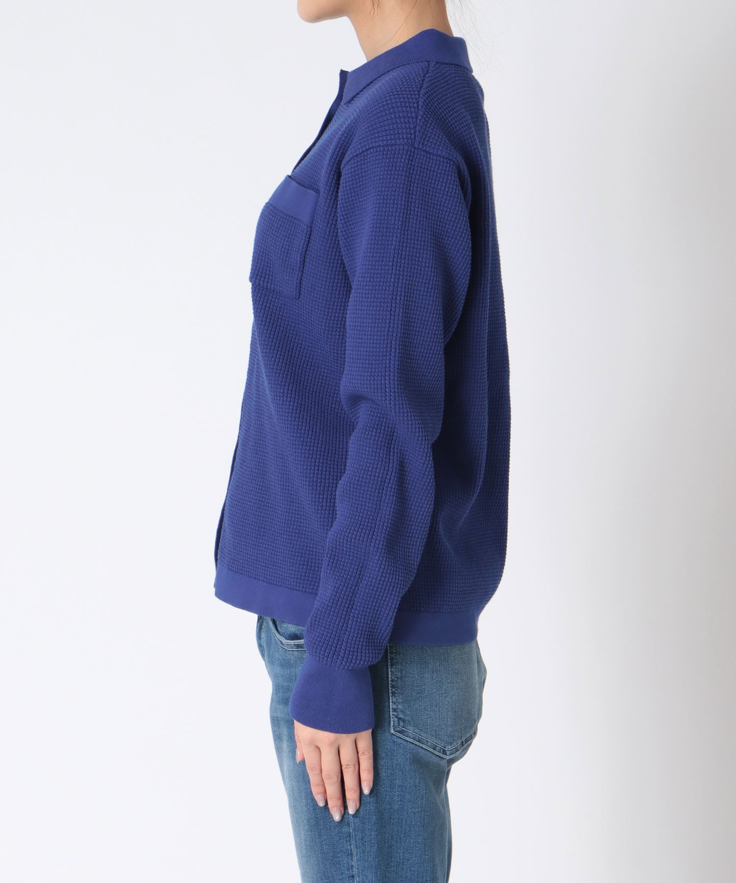 ワッフル編み襟付きカーディガン