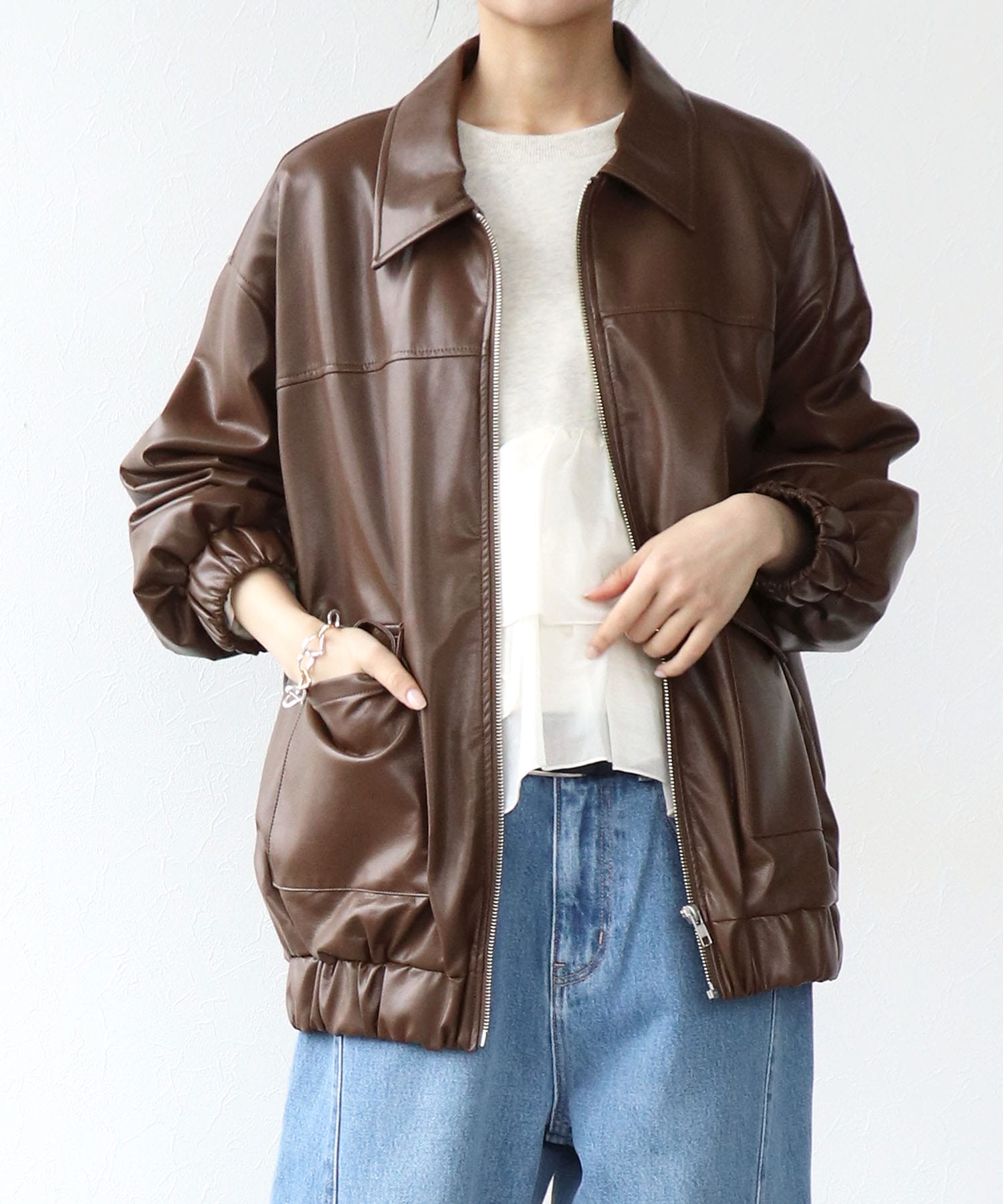 フェイクレザーブルゾン