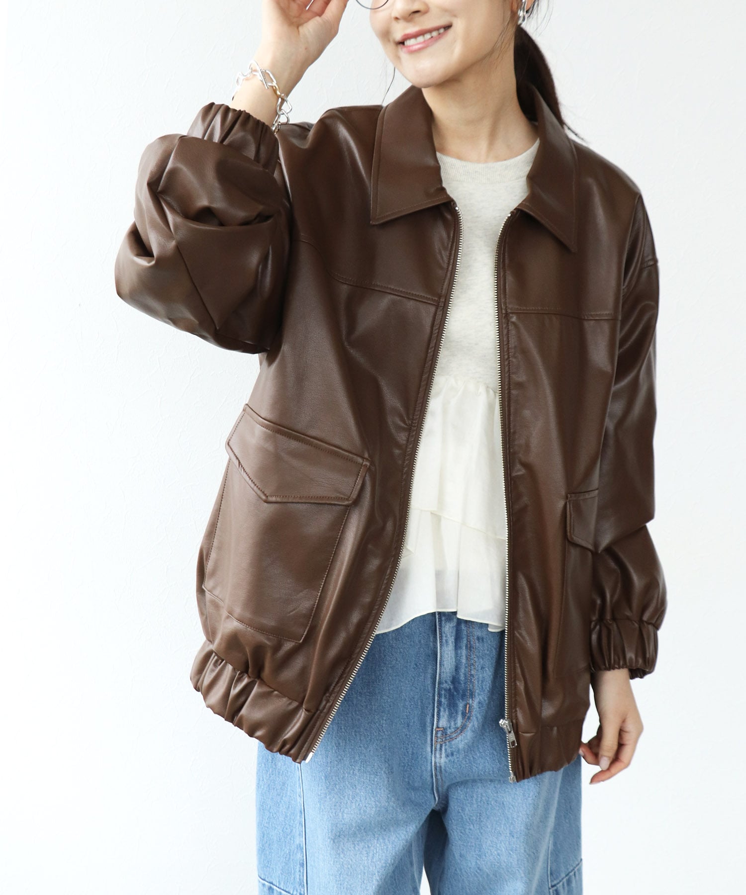 フェイクレザーブルゾン