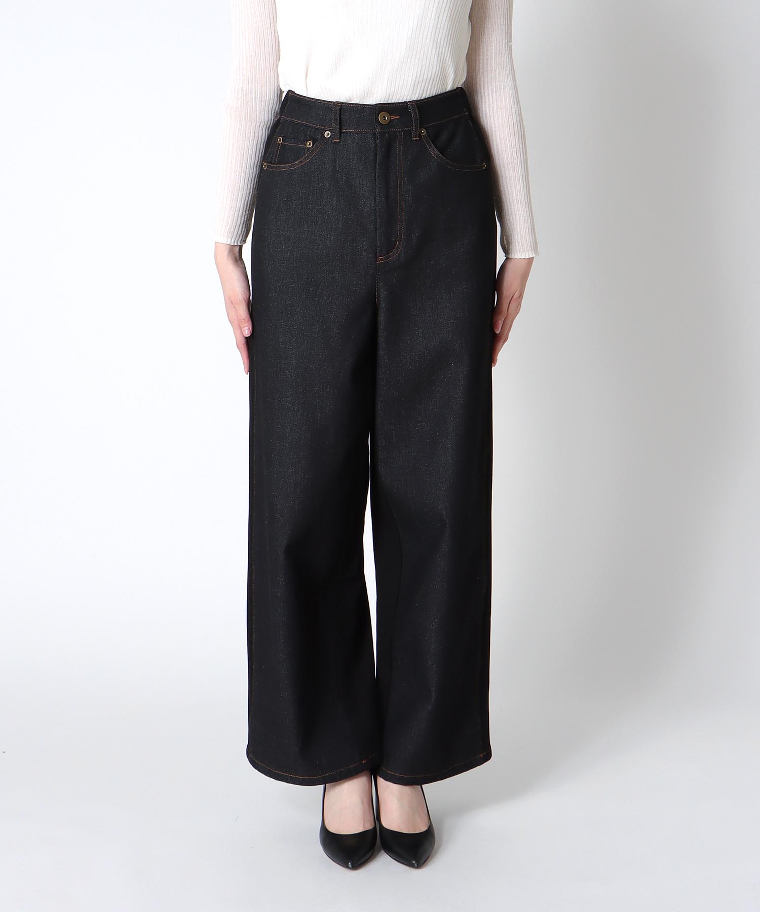 デニム×裏毛ワイドパンツ