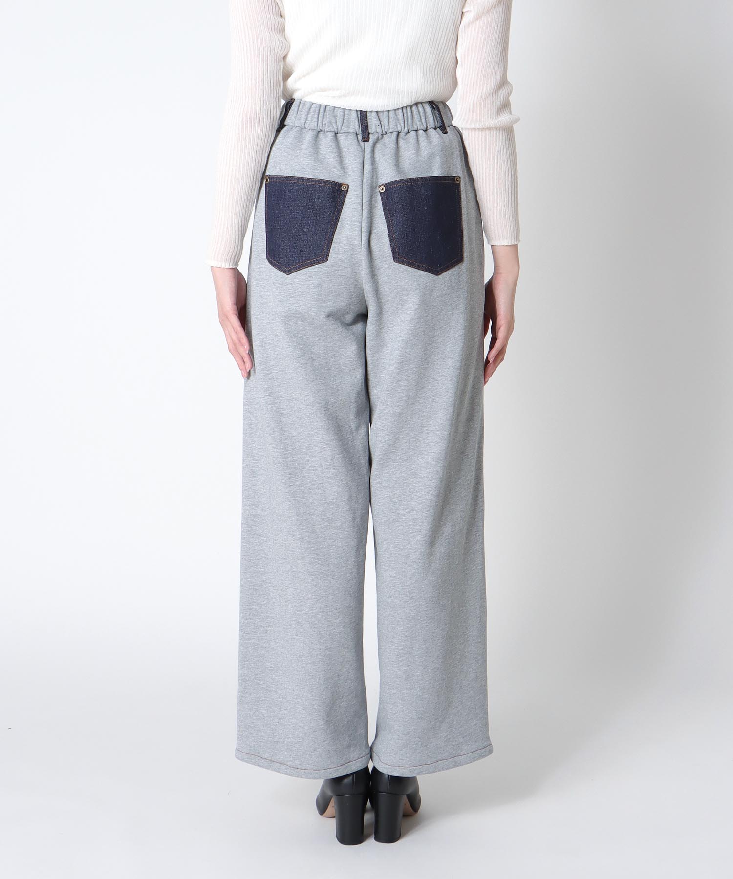 デニム×裏毛ワイドパンツ