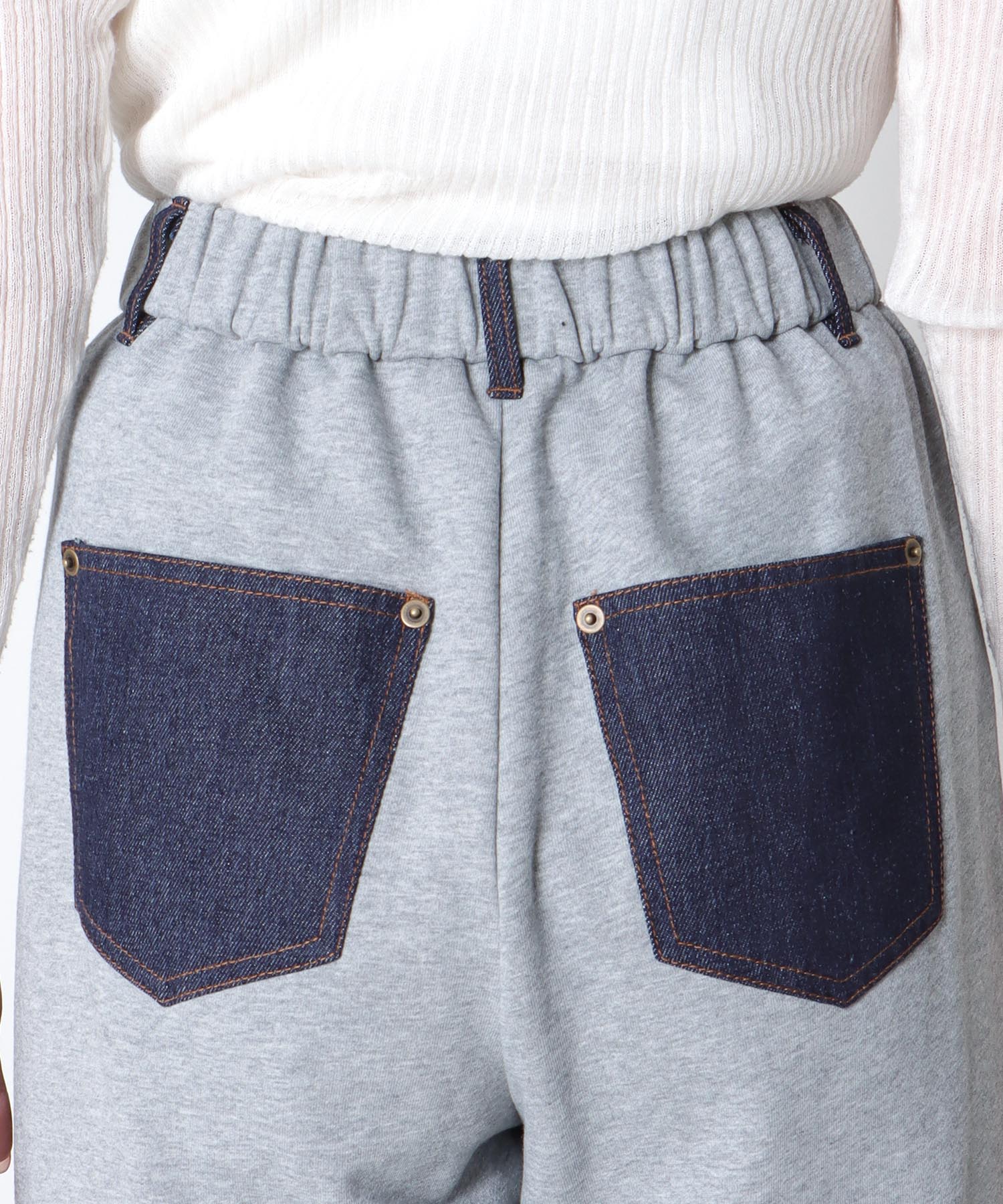 デニム×裏毛ワイドパンツ