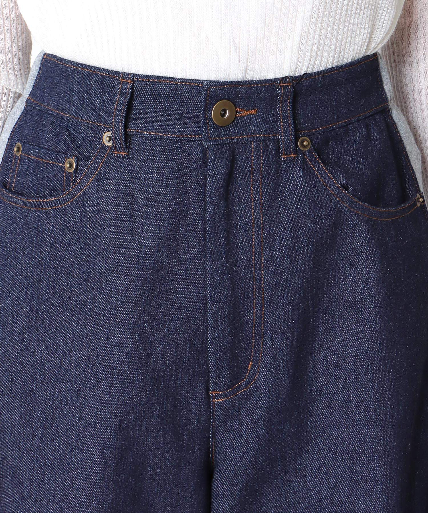 デニム×裏毛ワイドパンツ