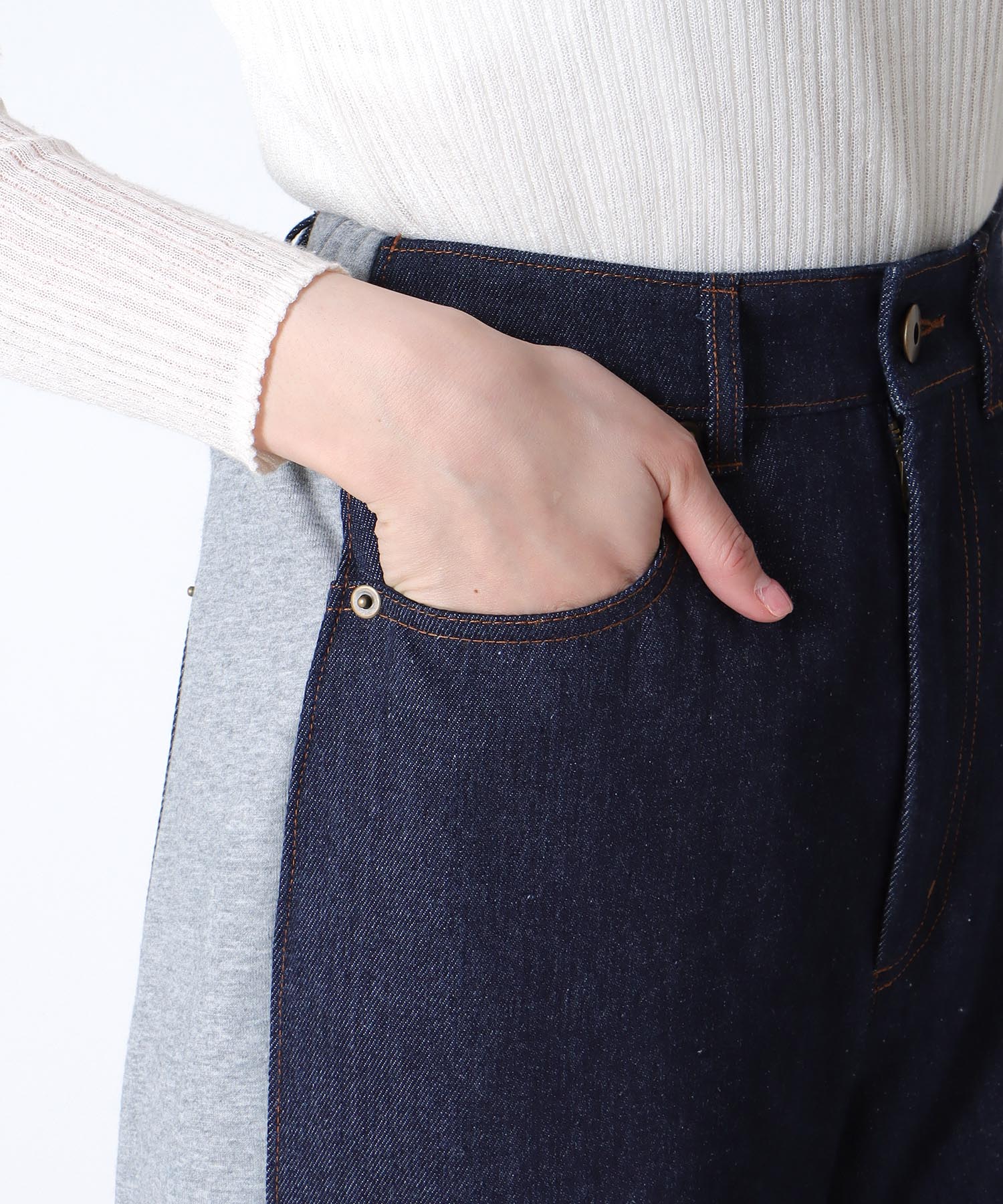 デニム×裏毛ワイドパンツ