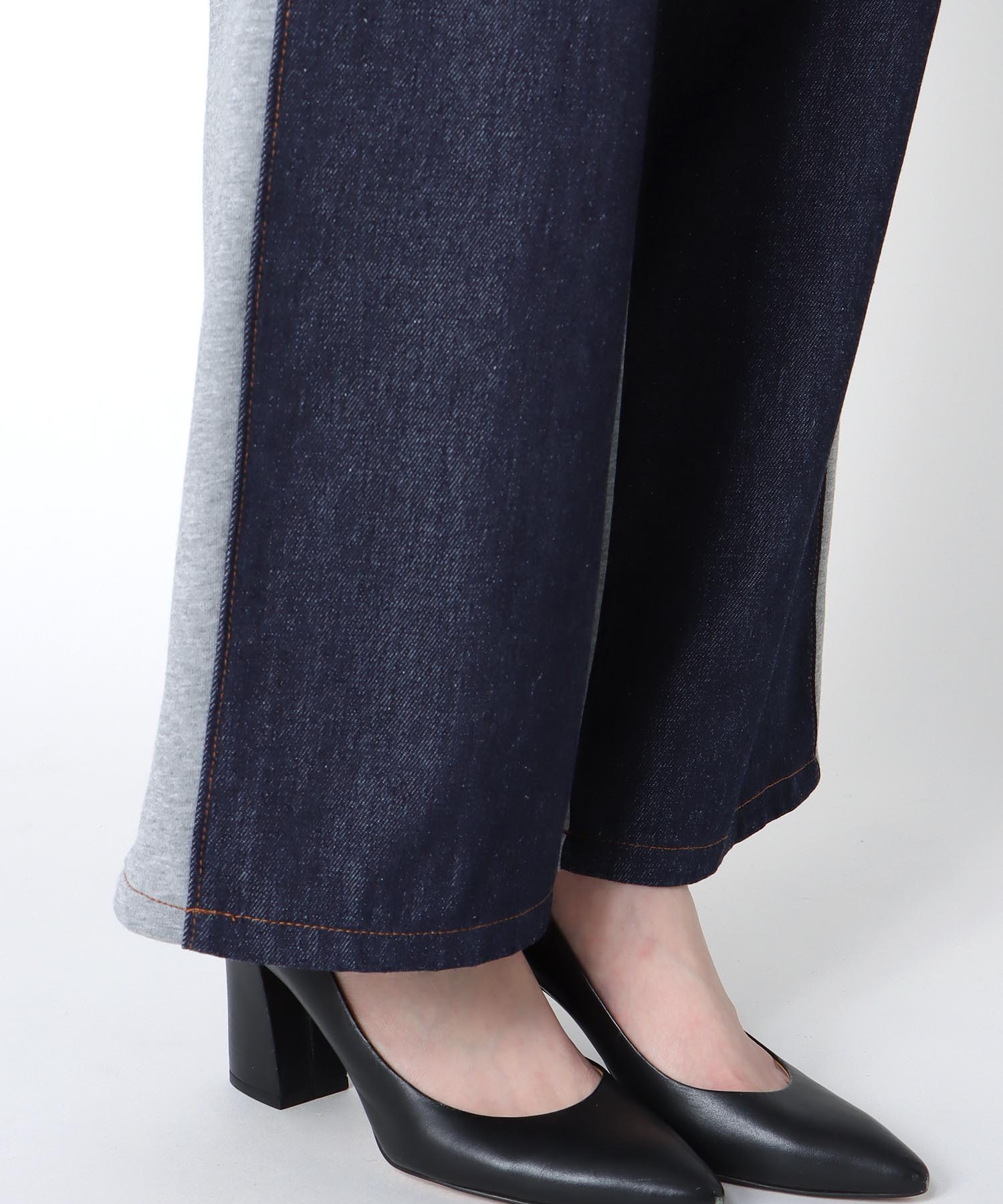 デニム×裏毛ワイドパンツ