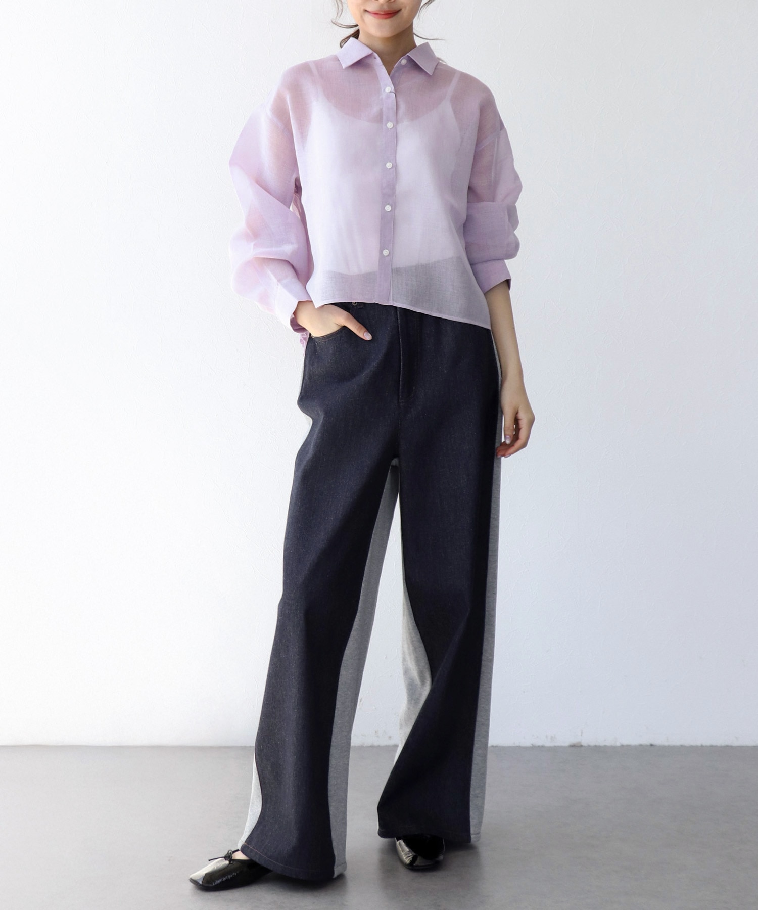 デニム×裏毛ワイドパンツ