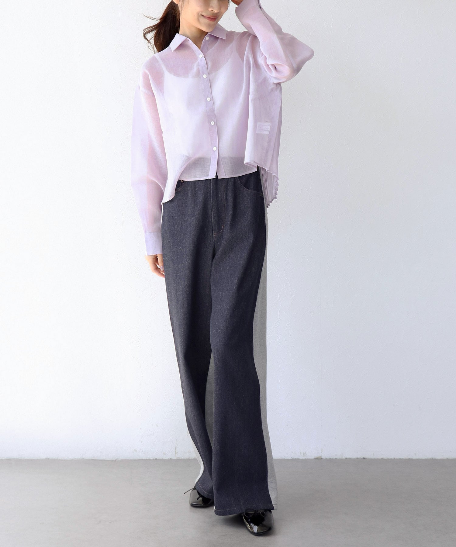 デニム×裏毛ワイドパンツ