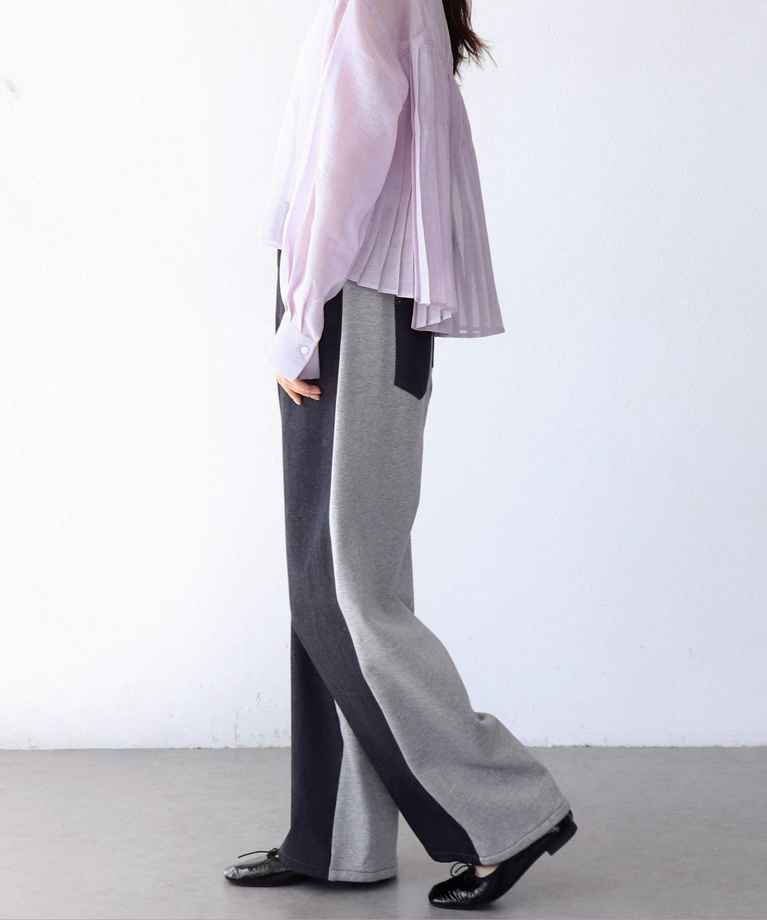 デニム×裏毛ワイドパンツ