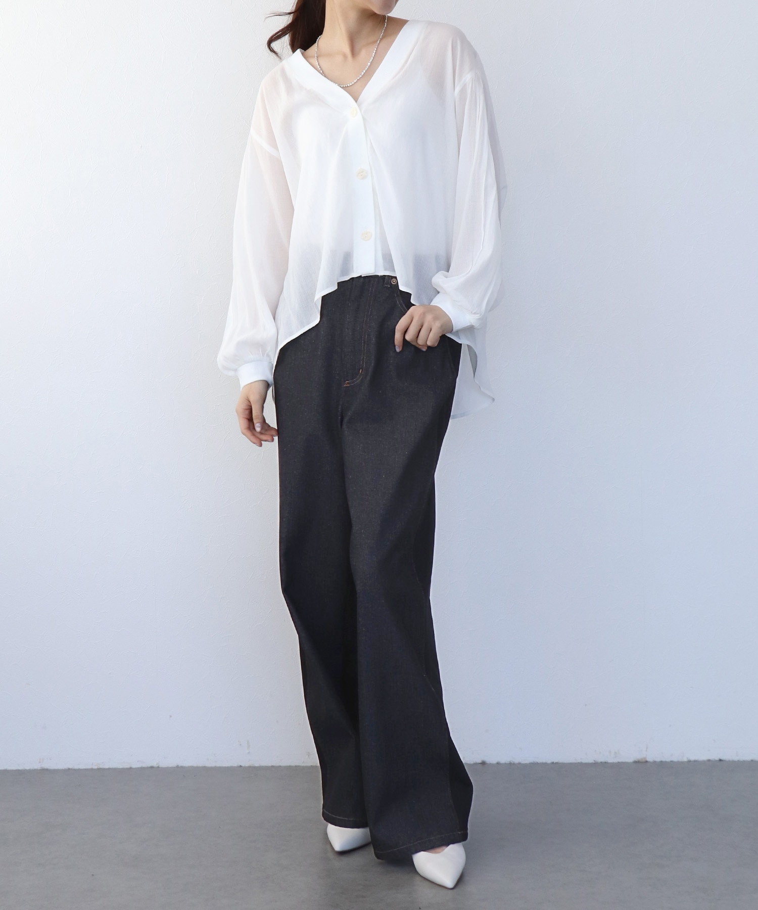 デニム×裏毛ワイドパンツ