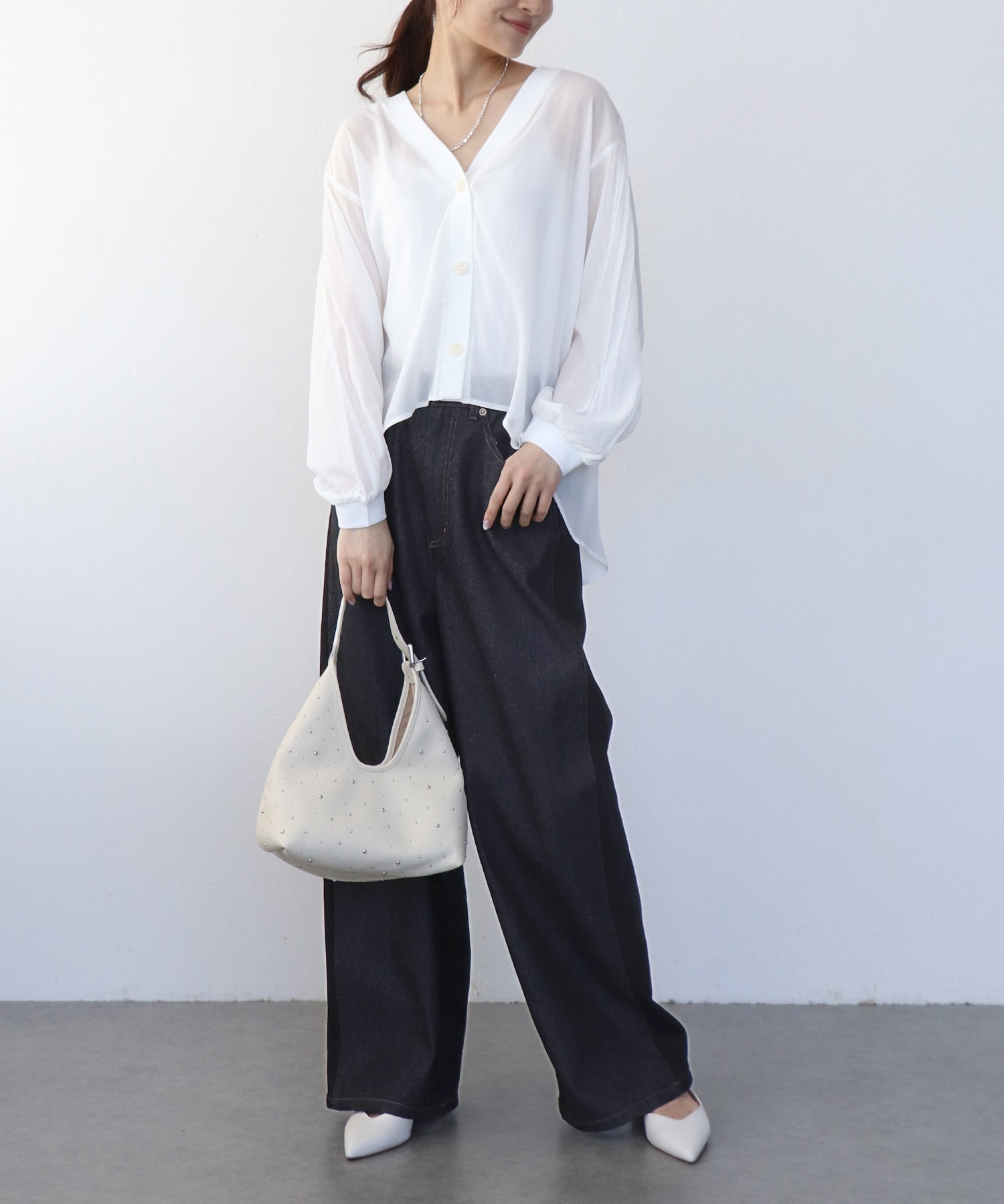 デニム×裏毛ワイドパンツ