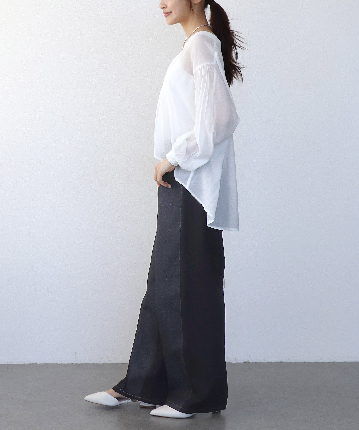 デニム×裏毛ワイドパンツ
