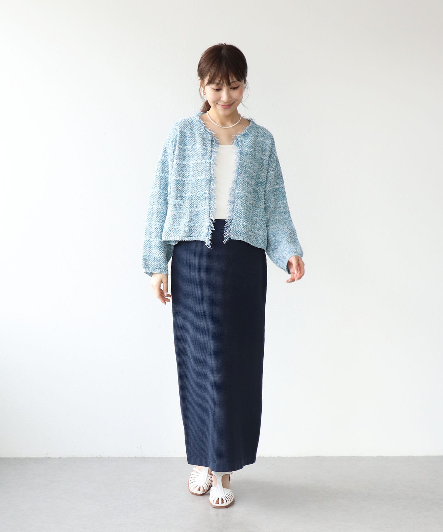 和紙ボーダーフリンジカーディガン