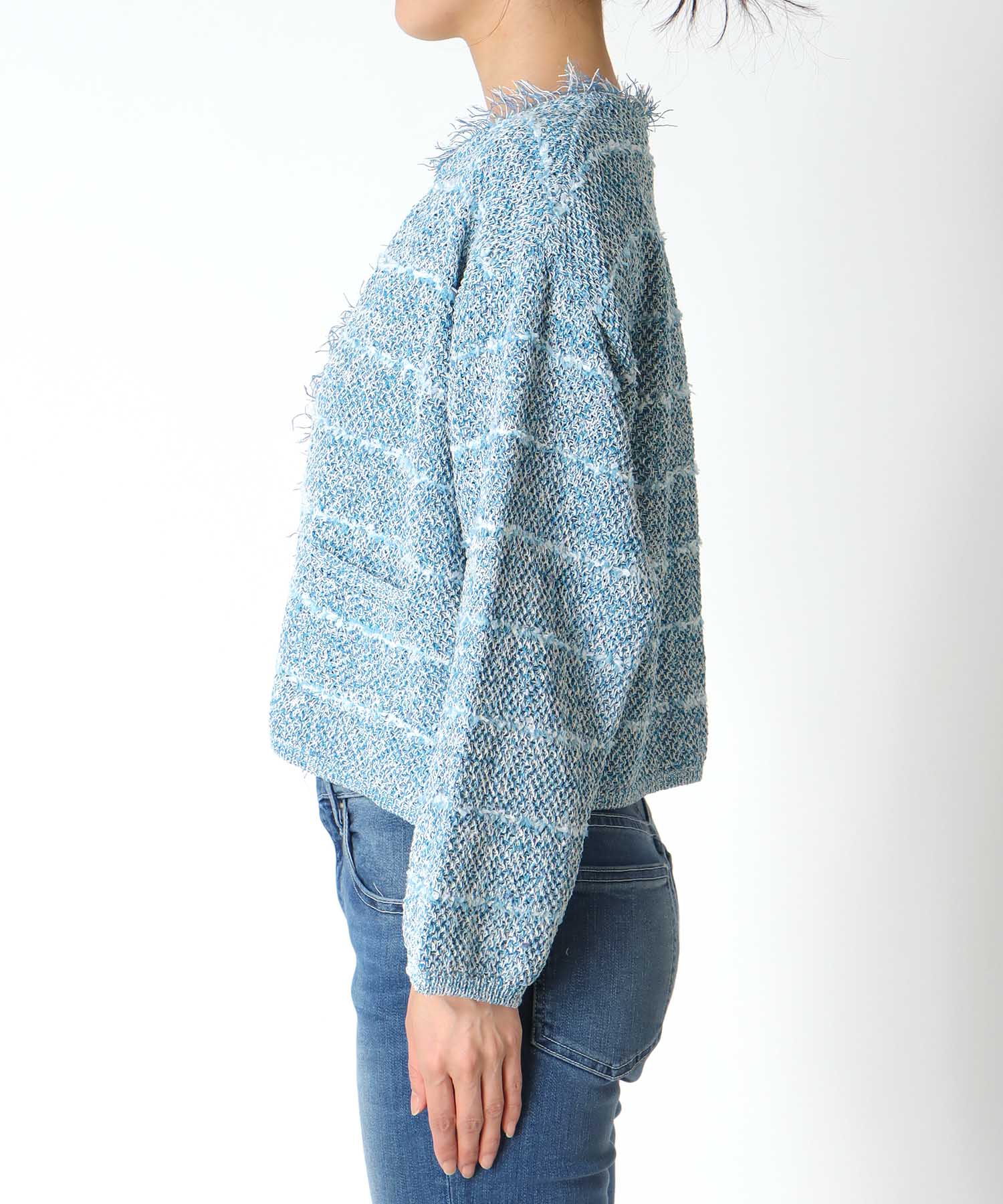 和紙ボーダーフリンジカーディガン