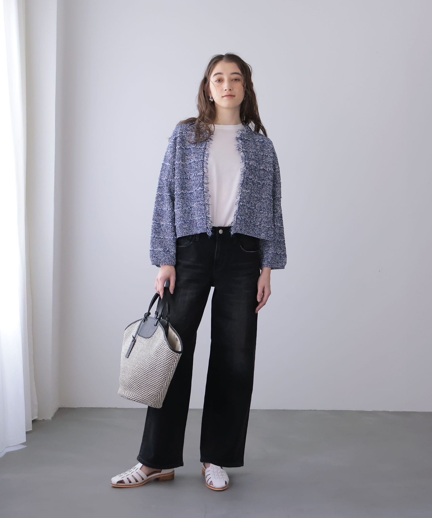 和紙ボーダーフリンジカーディガン