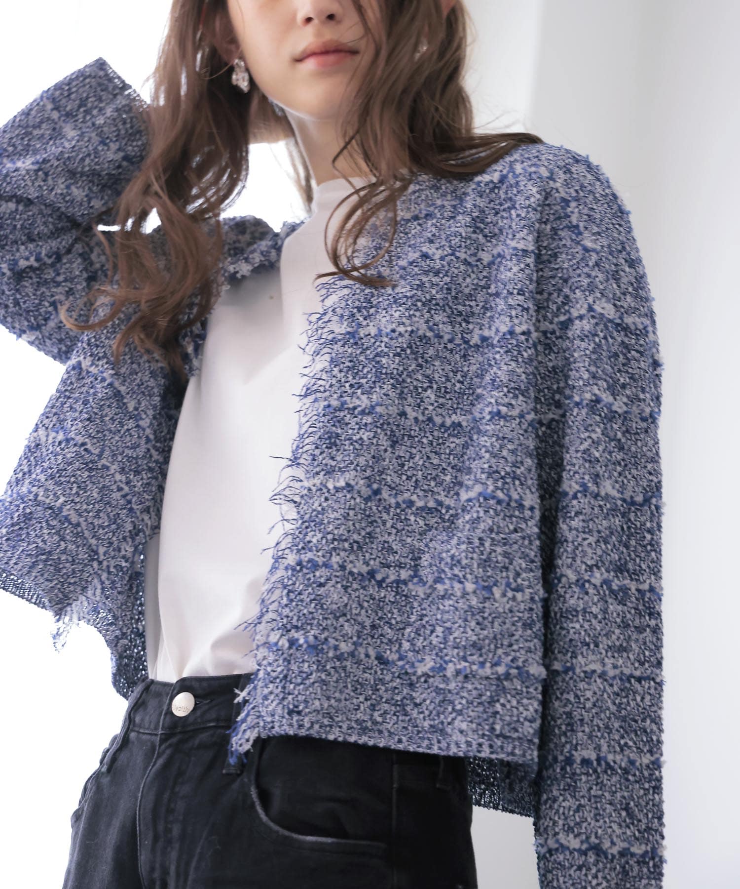 和紙ボーダーフリンジカーディガン