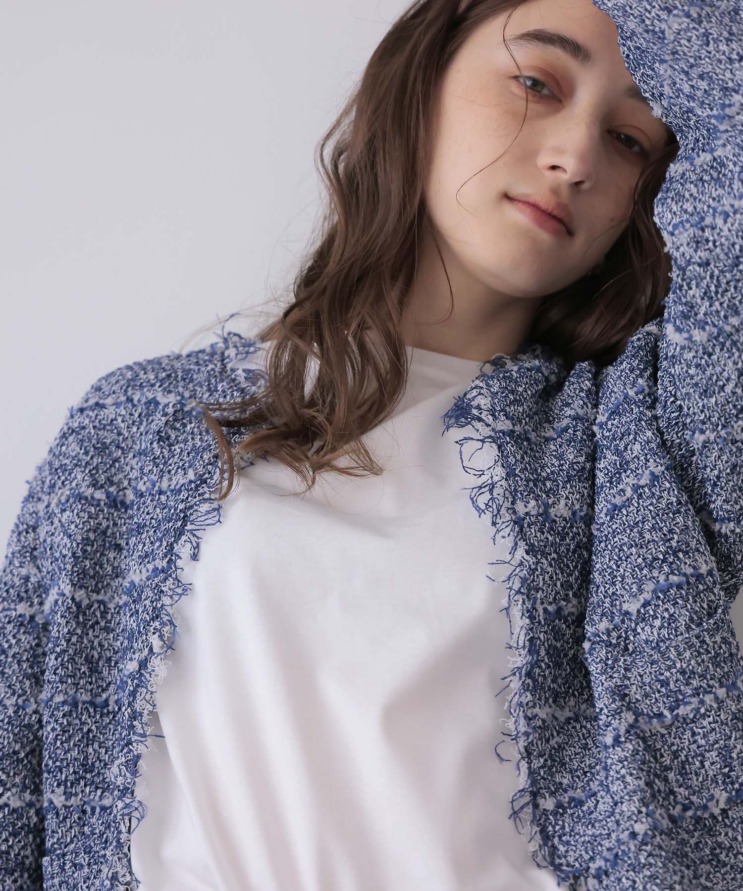 和紙ボーダーフリンジカーディガン