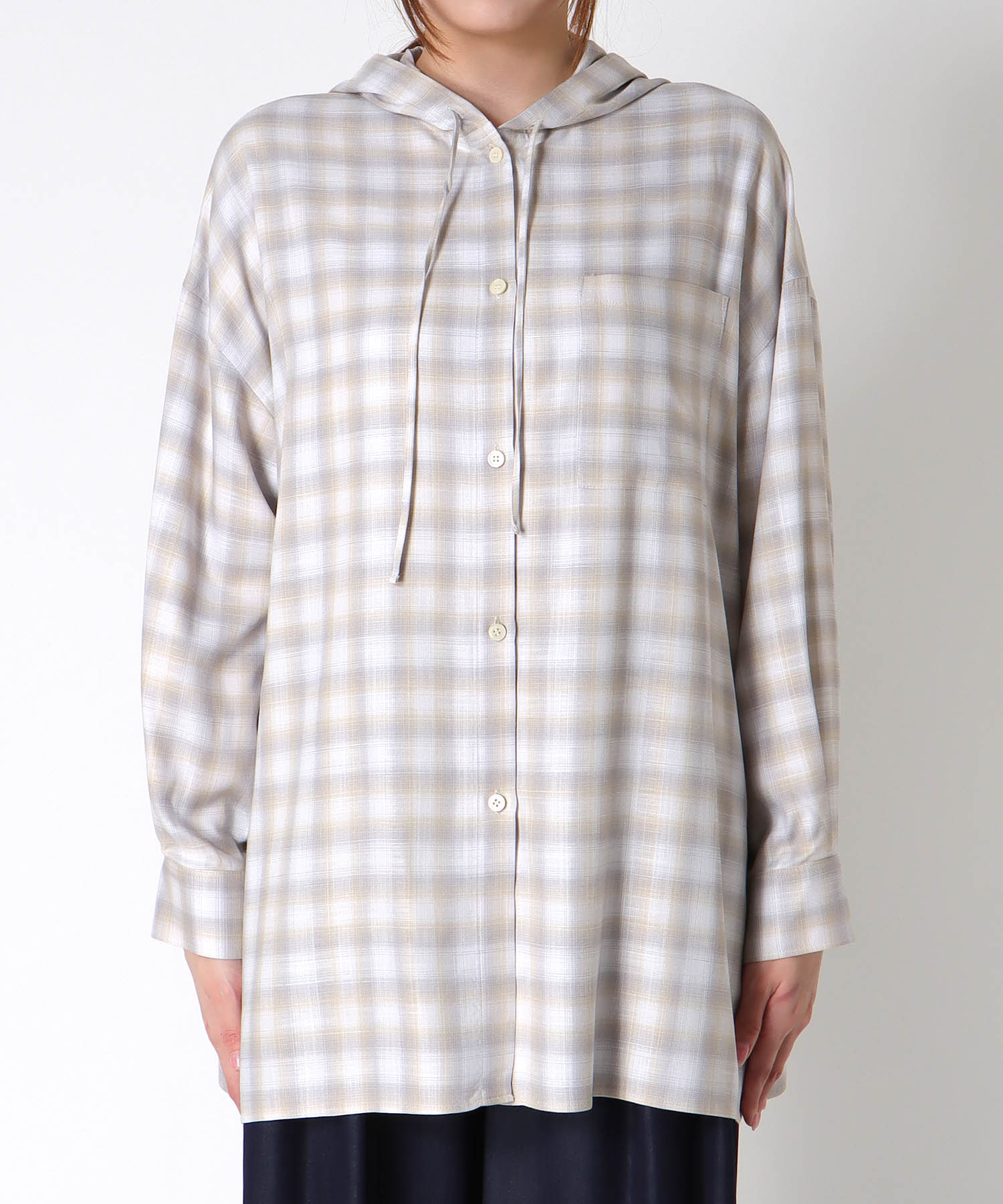 スラブチェックフーディシャツ