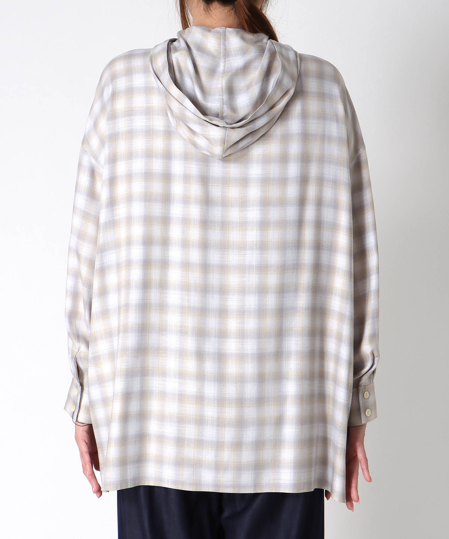 スラブチェックフーディシャツ