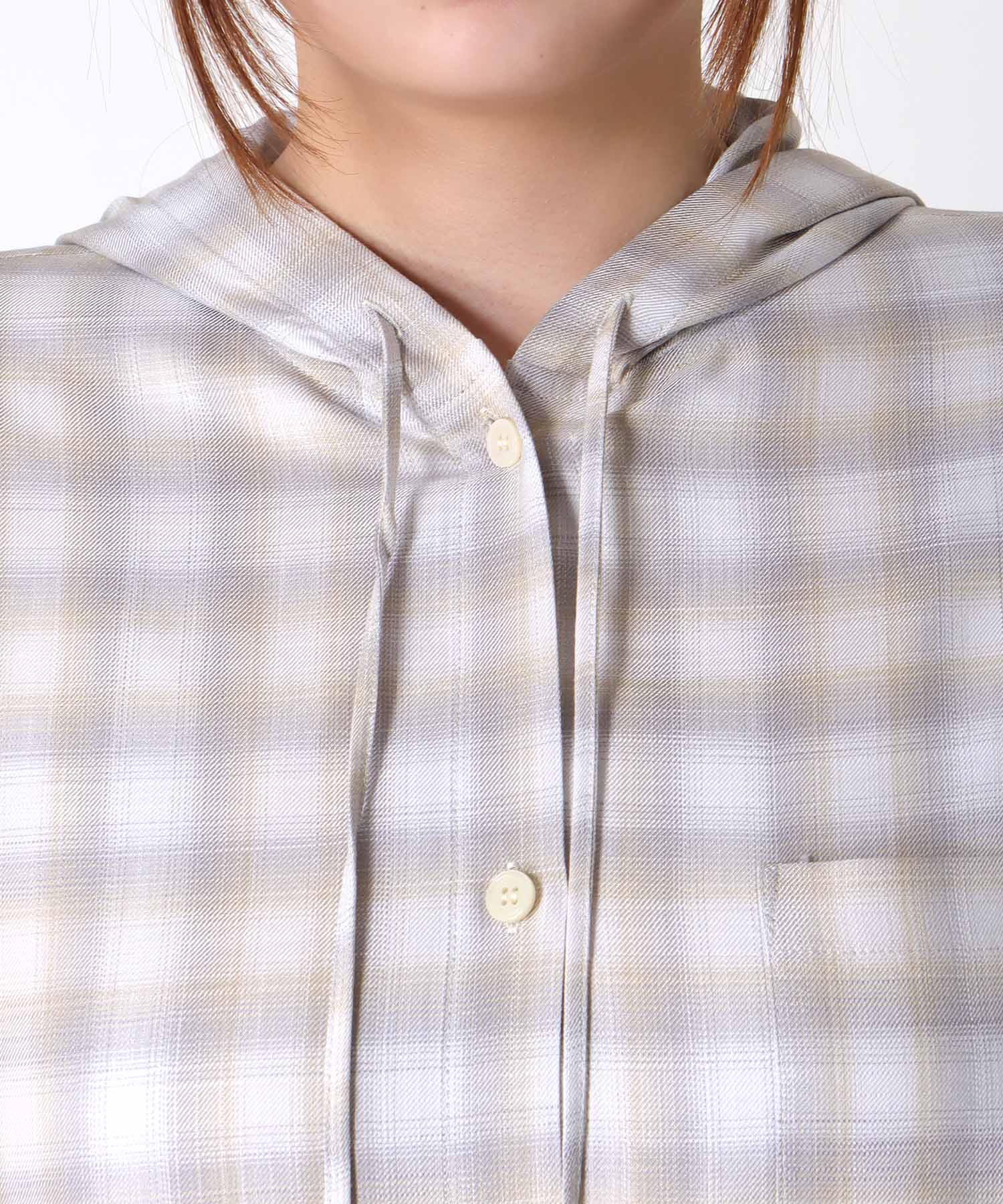 スラブチェックフーディシャツ