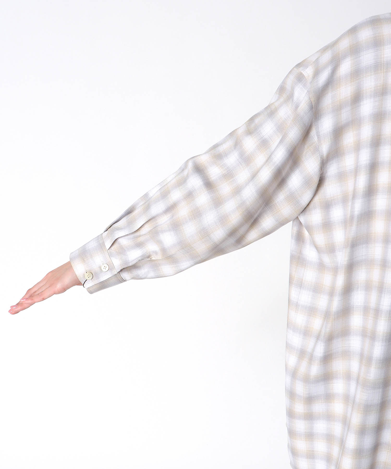 スラブチェックフーディシャツ