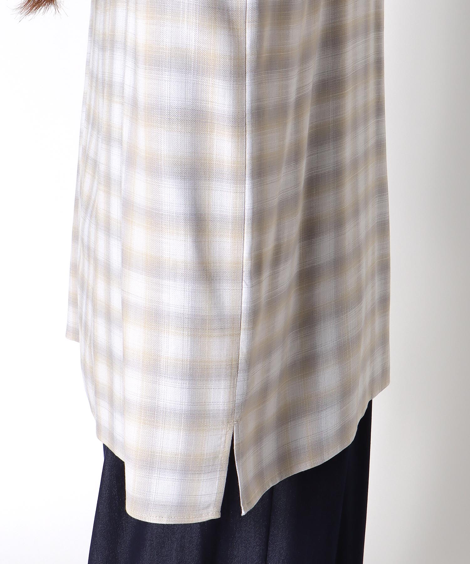 スラブチェックフーディシャツ