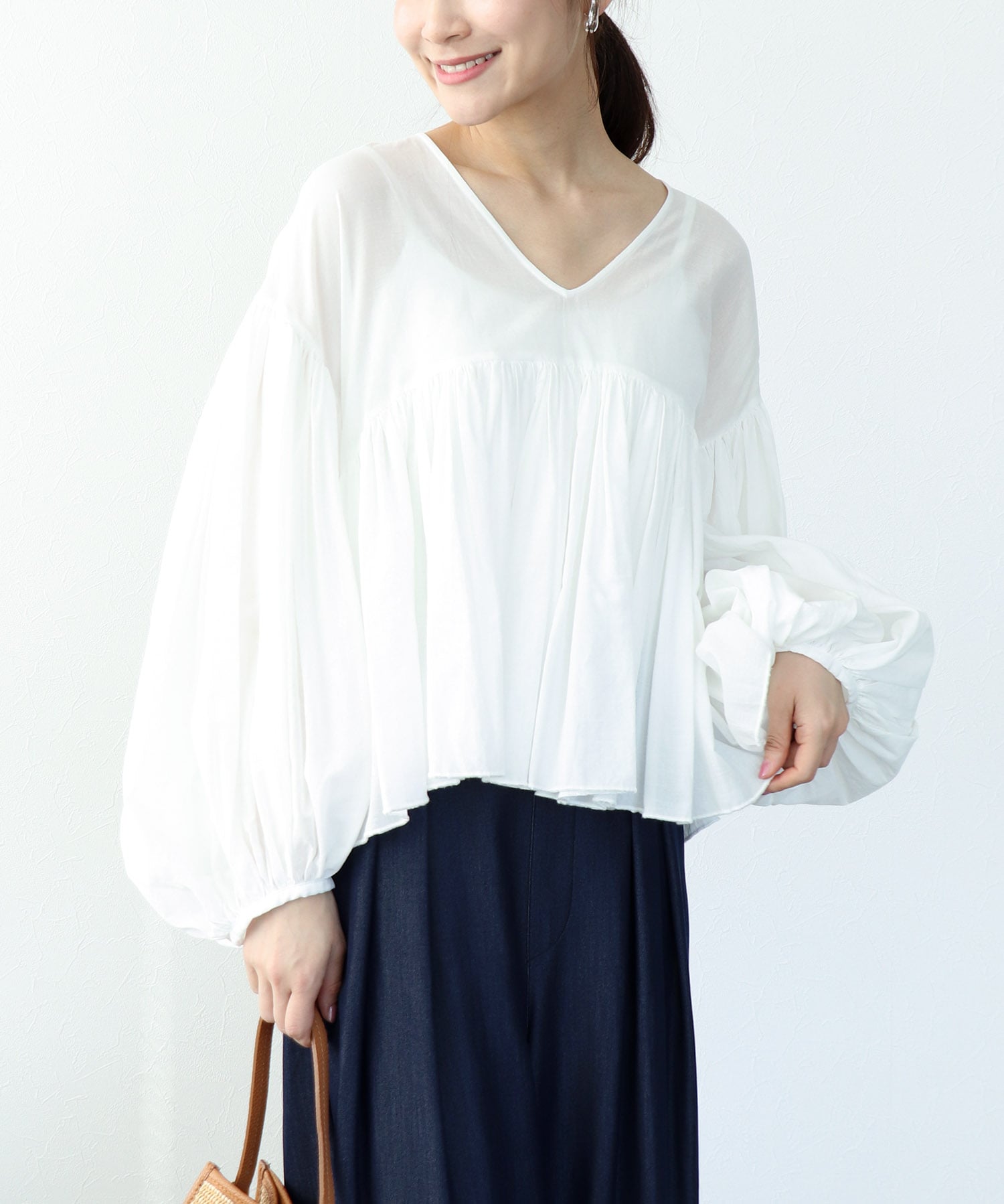 コットンボイルボリュームブラウス