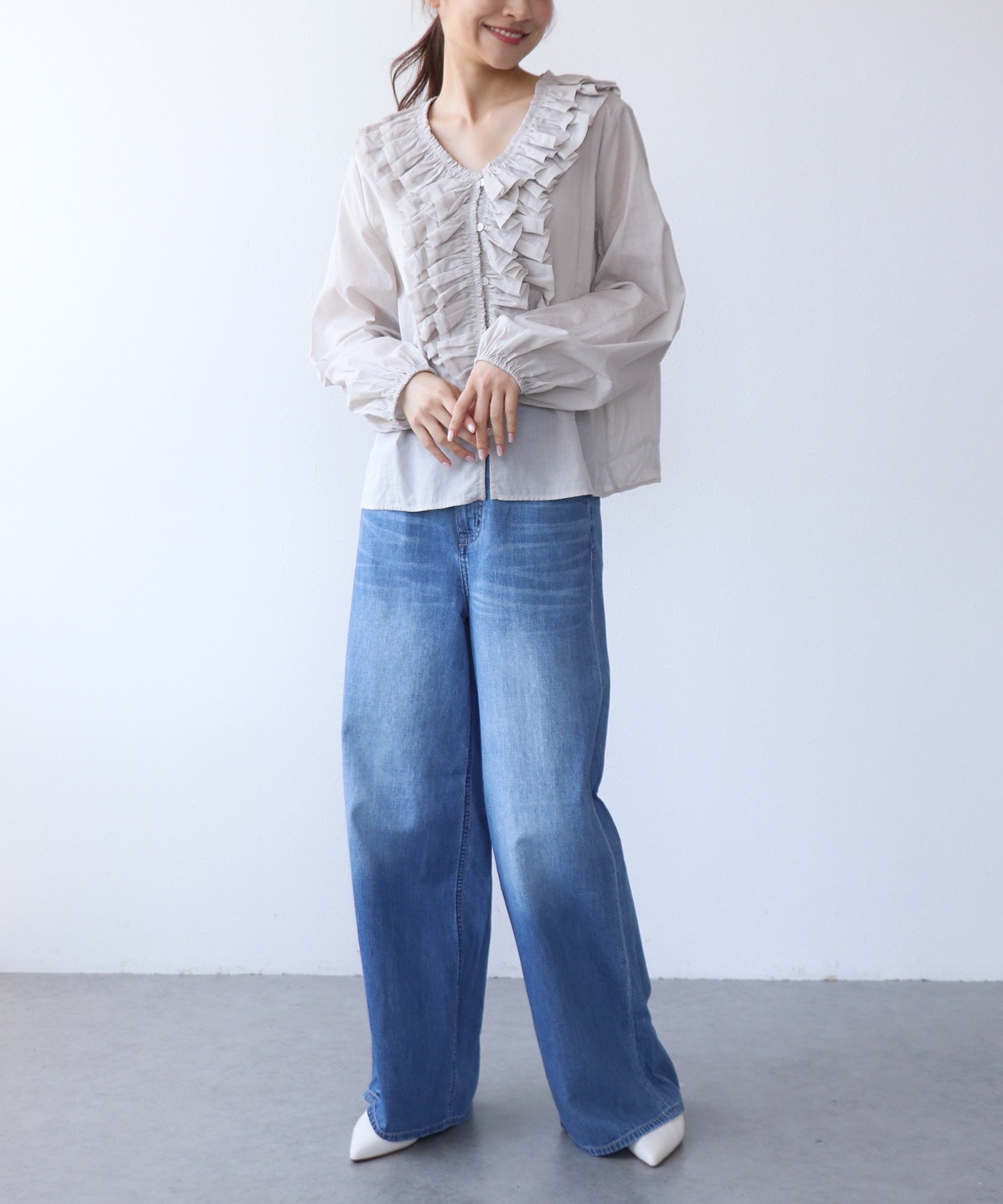 綿ローンボイル大人フリルブラウス