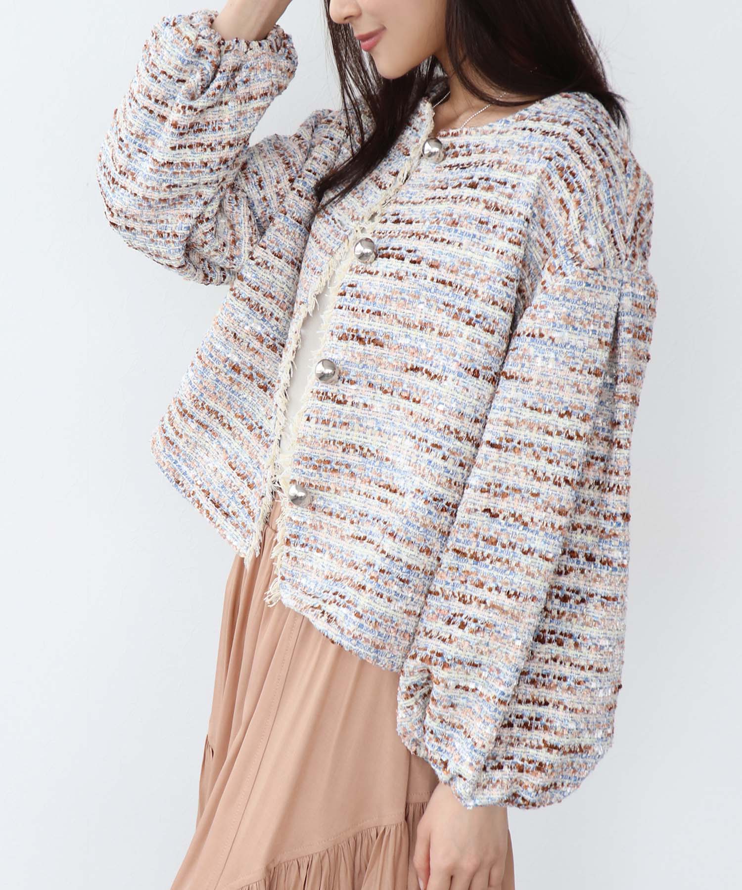 ツィードボリュームスリーブブルゾン