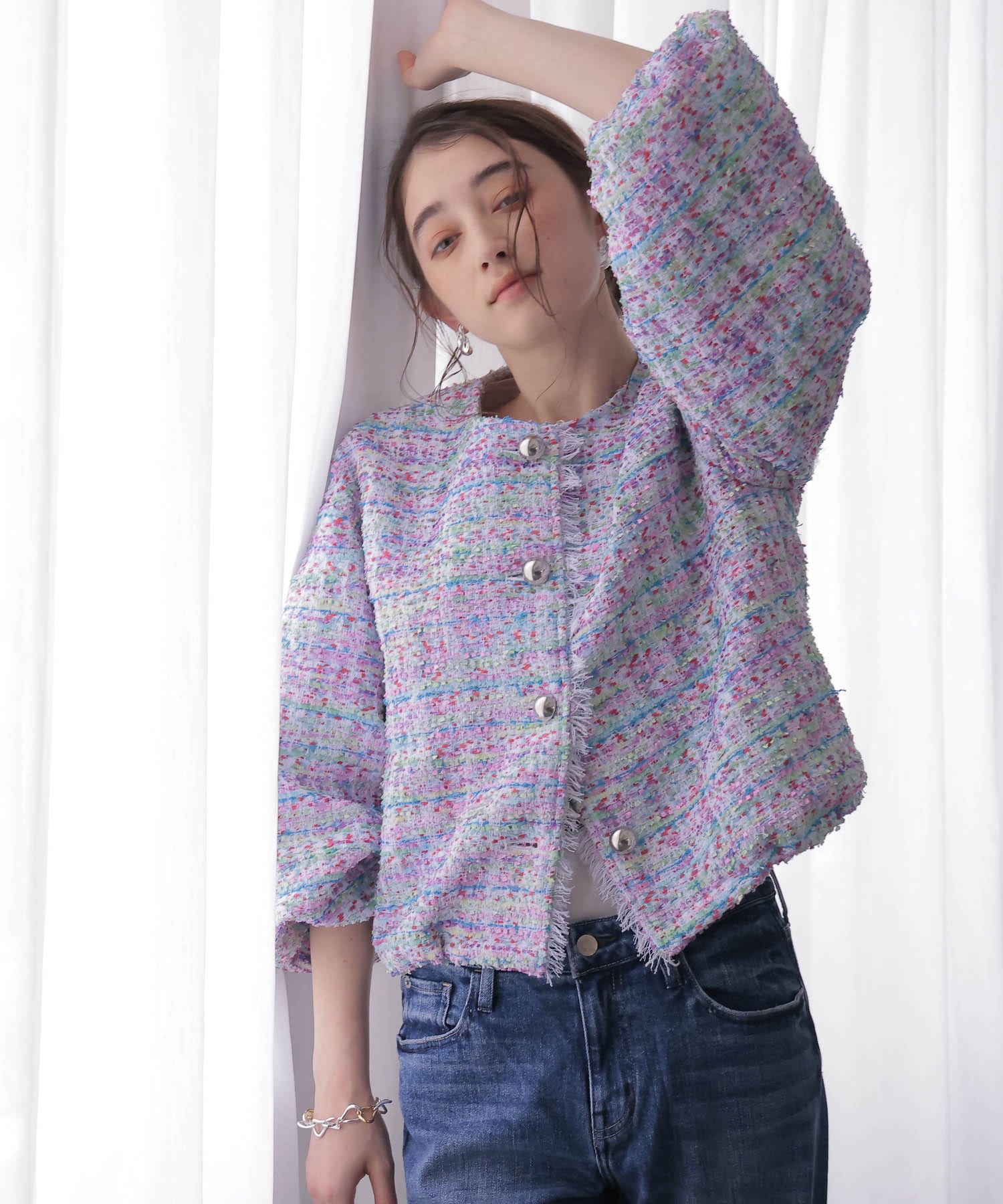 ツィードボリュームスリーブブルゾン