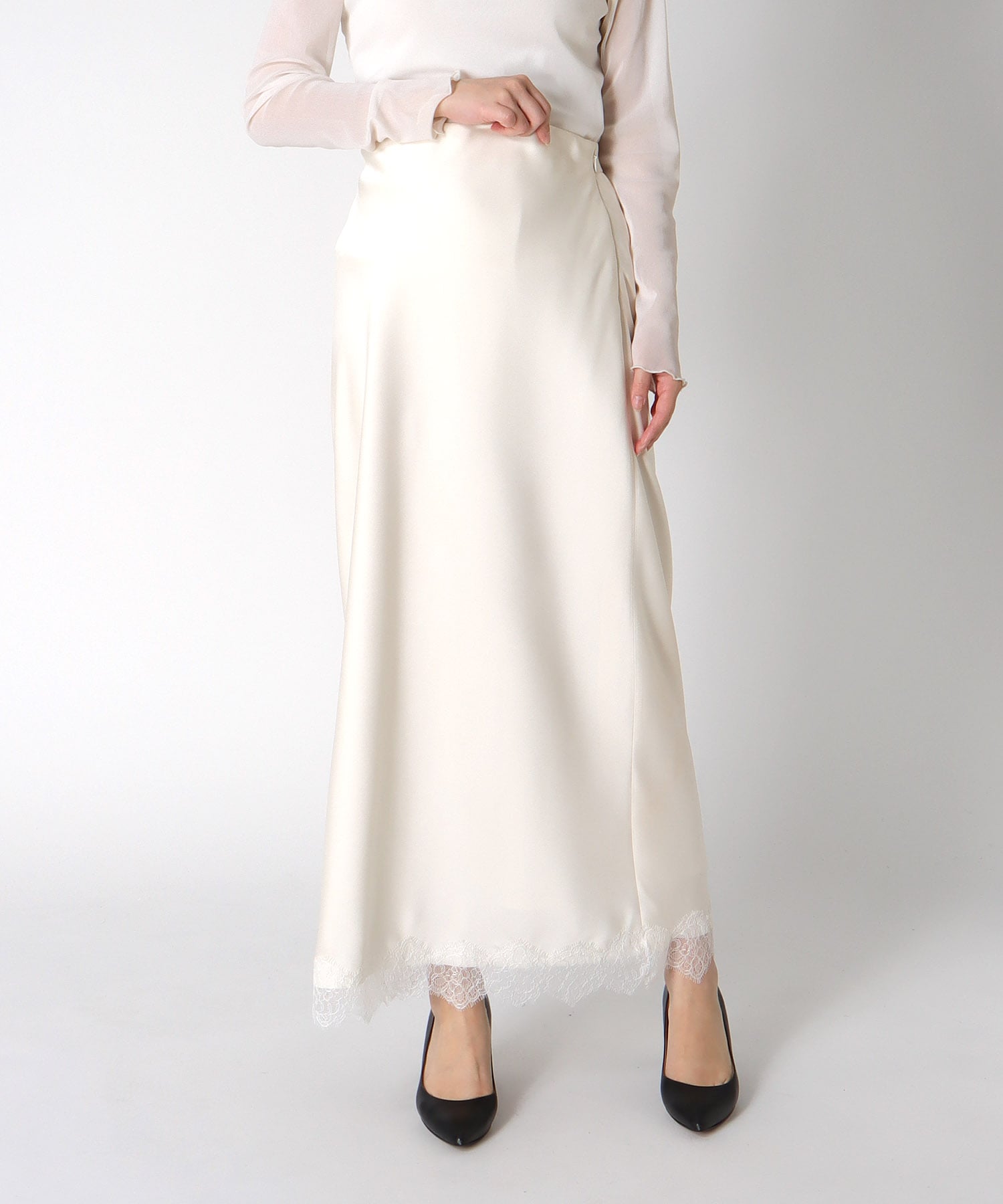 サテン×レース バイアススカート