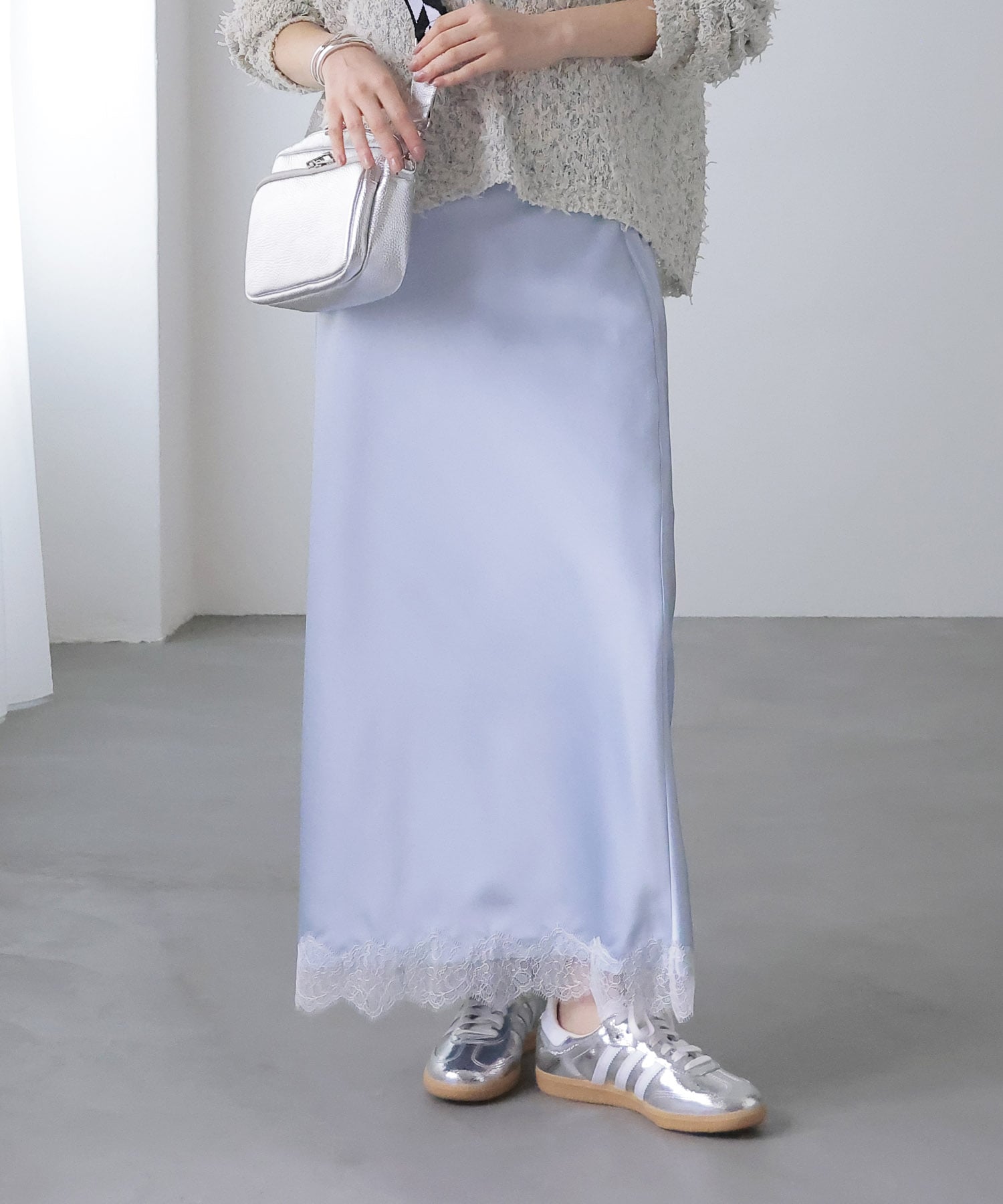 サテン×レース バイアススカート