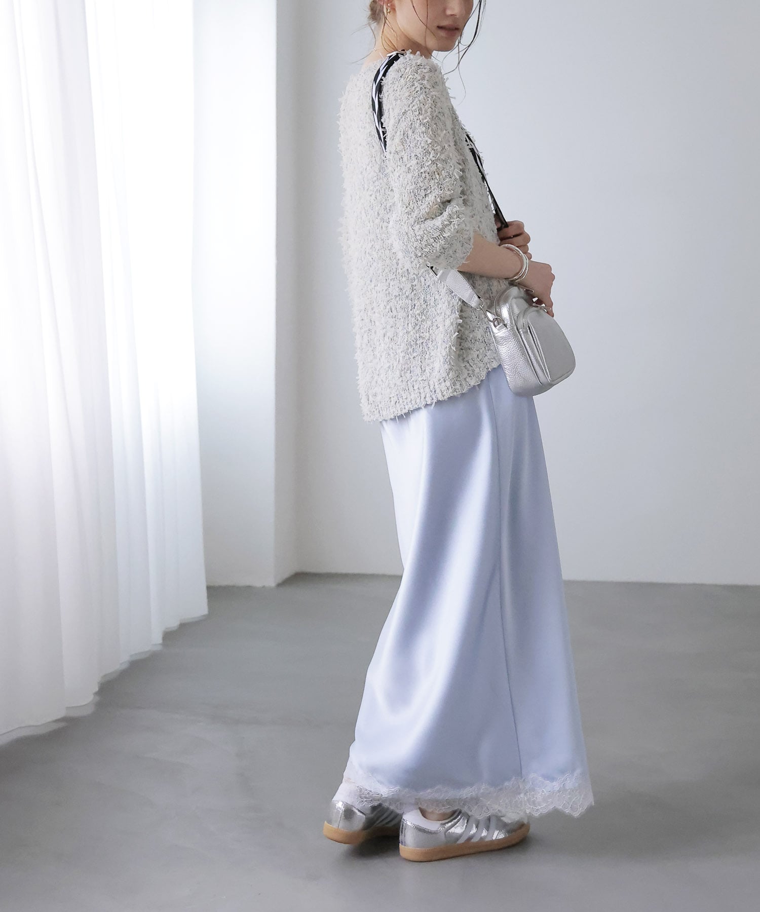 サテン×レース バイアススカート