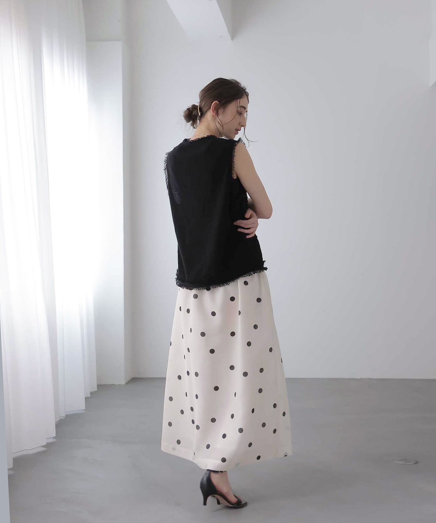 ドット柄プリーツスカート